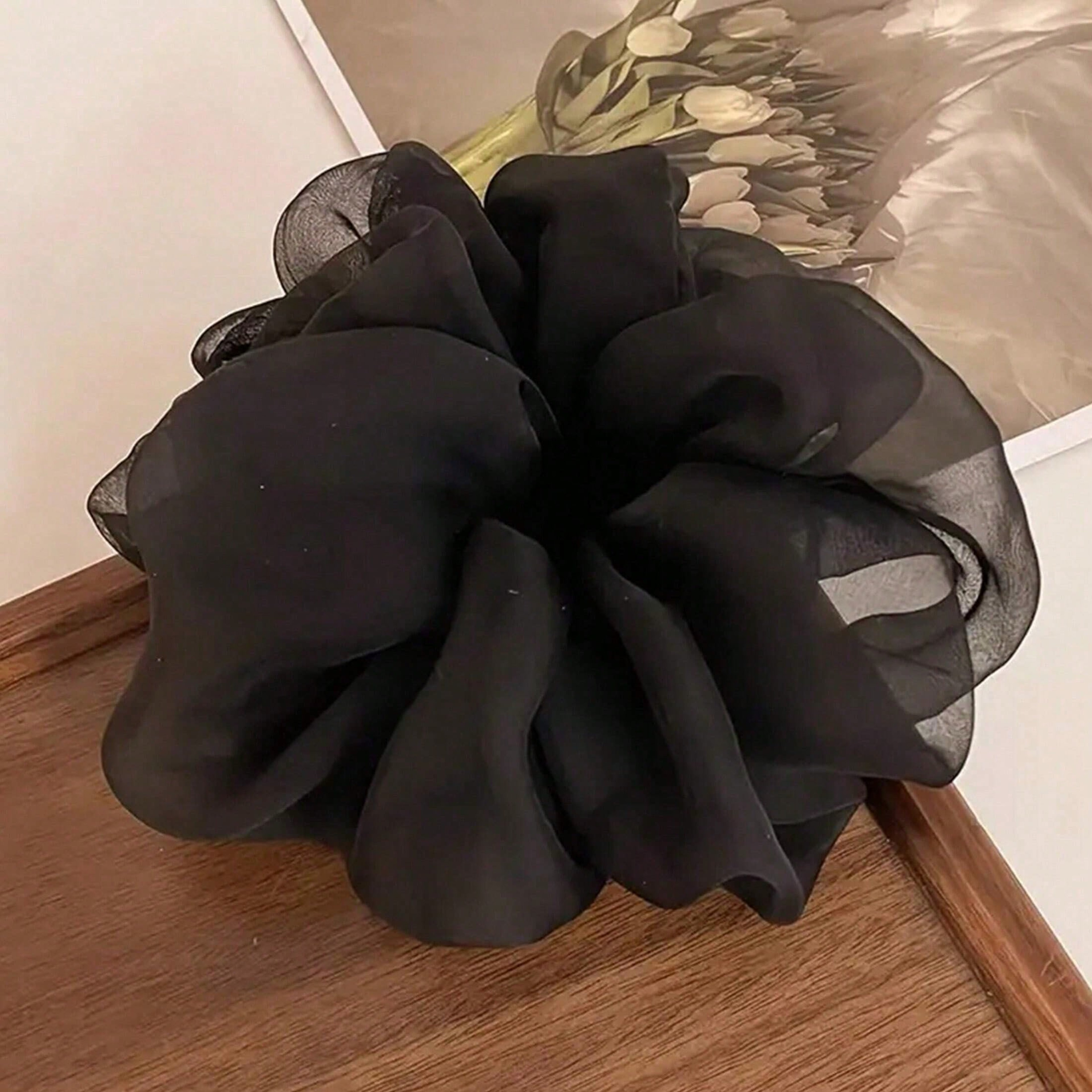 Elegant French Style Puff Chiffon Scrunchies  Elastic Hair Ties For Ponytail  Bun Decoration 4