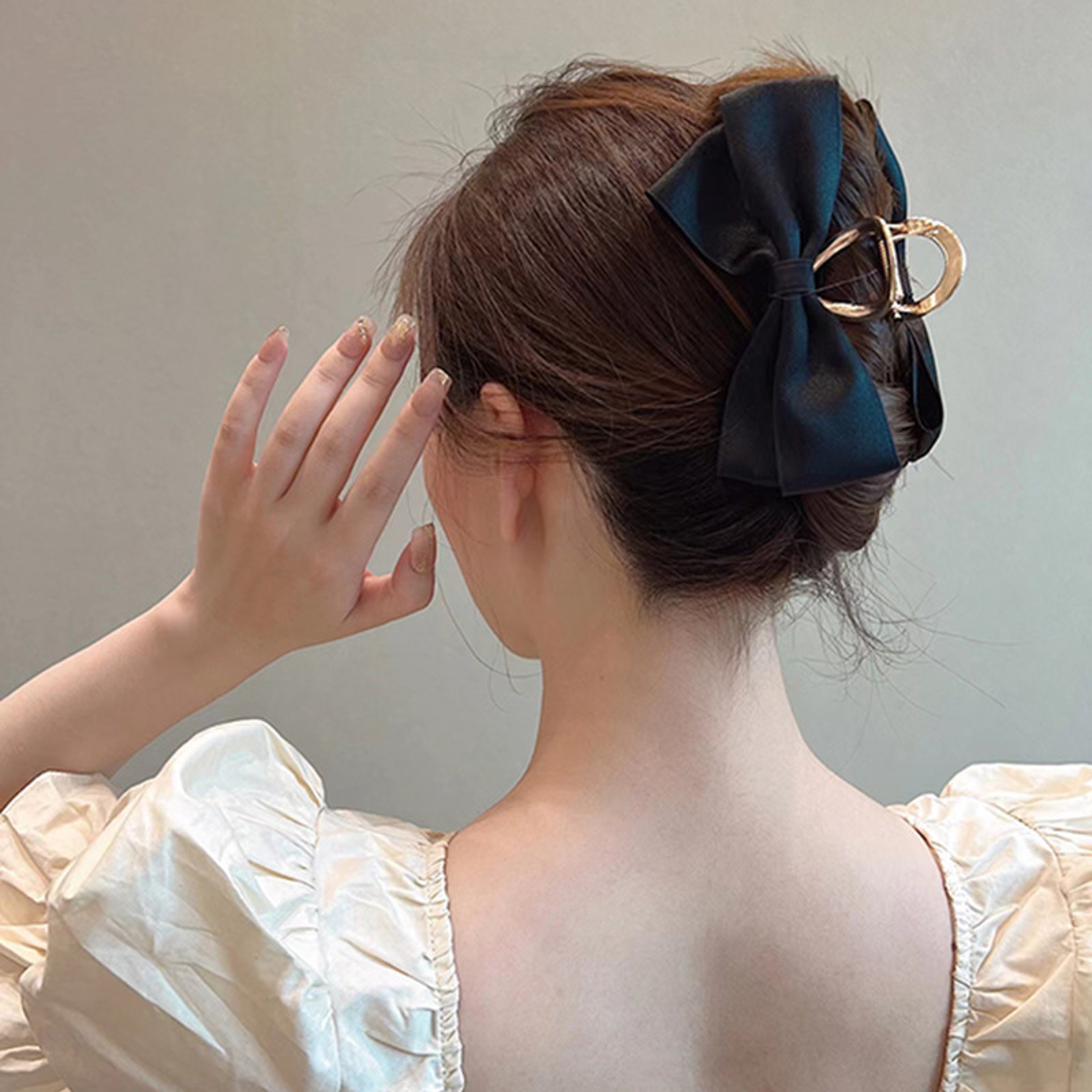 Elegant Black Satin Bow Hair Clip  Womens Summer Headwear Temperament Shark Clip For All Hair Types 3