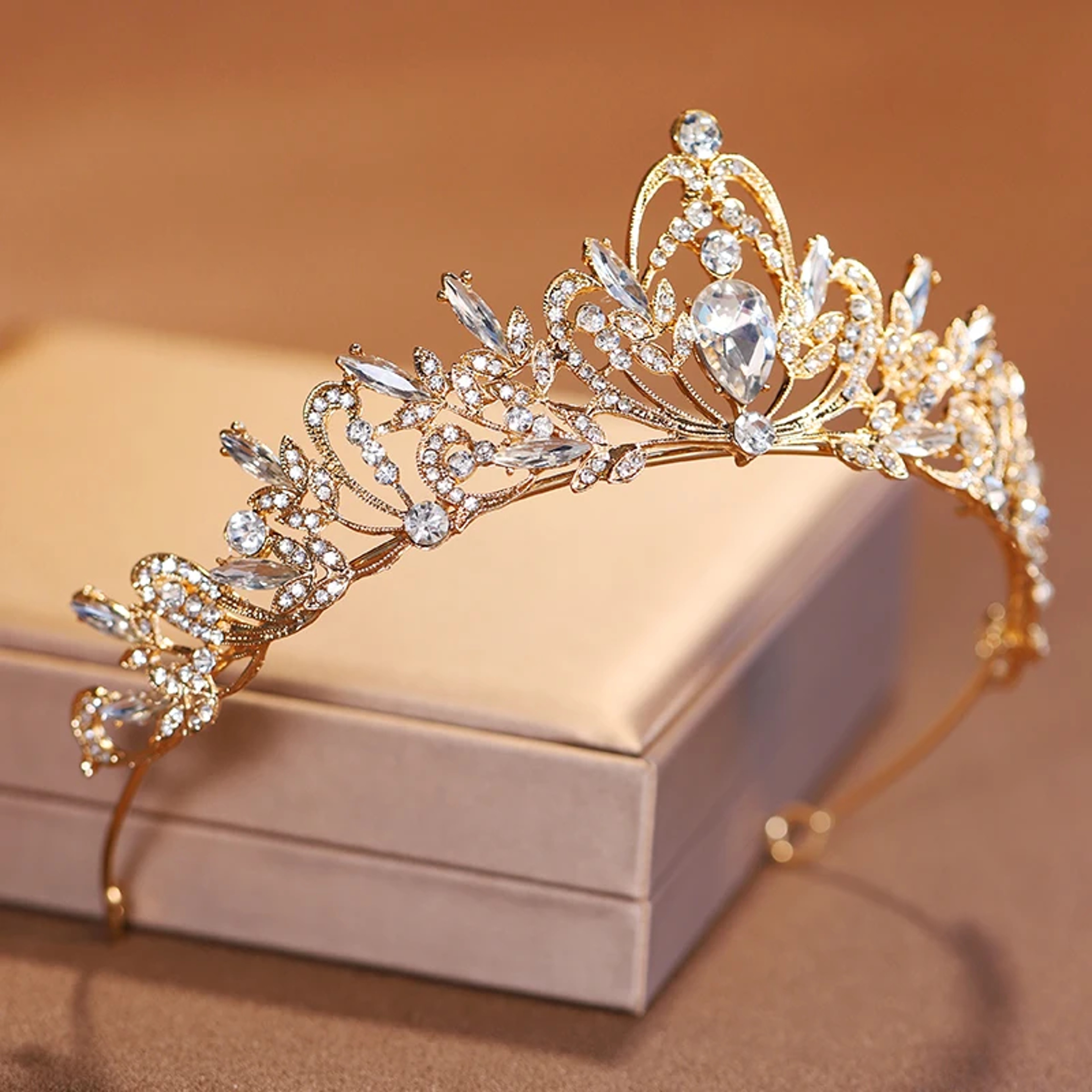 GoldColour Bridal Crown Tiara For Weddings And Special Occasions 0
