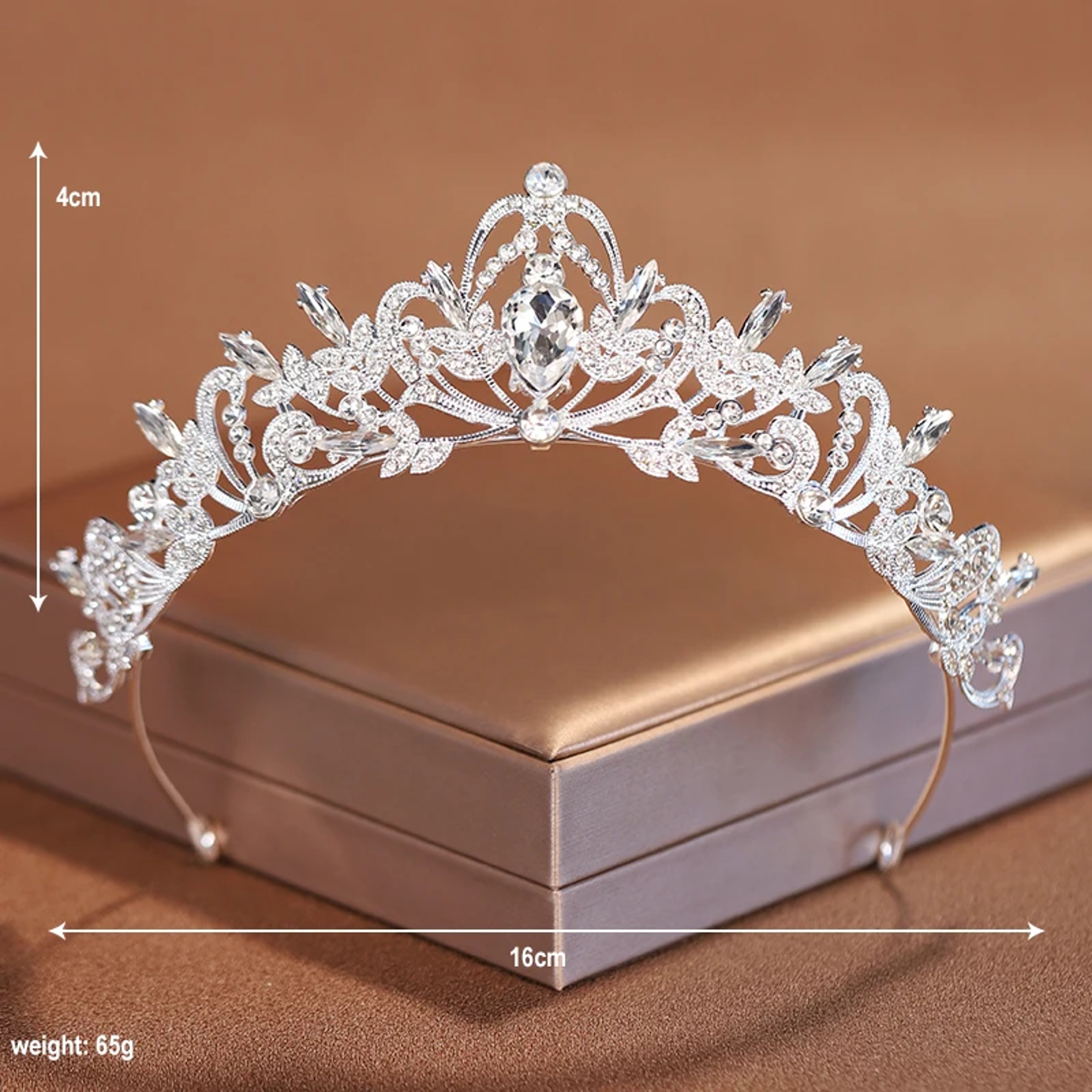 GoldColour Bridal Crown Tiara For Weddings And Special Occasions 8