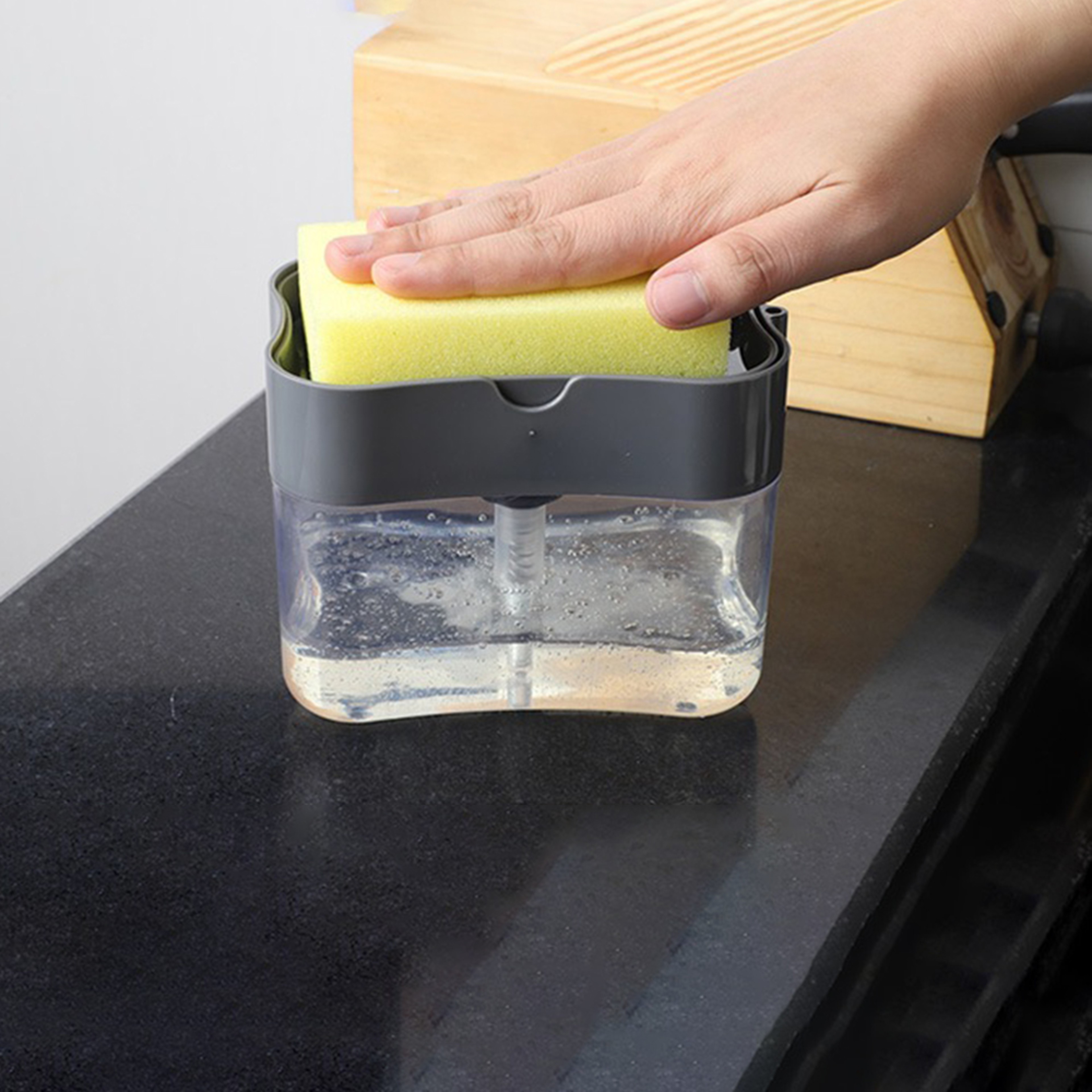 Durable Kitchen Soap Liquid Dispenser With Sponge Holder  Leakproof  Easy Refill Black 0