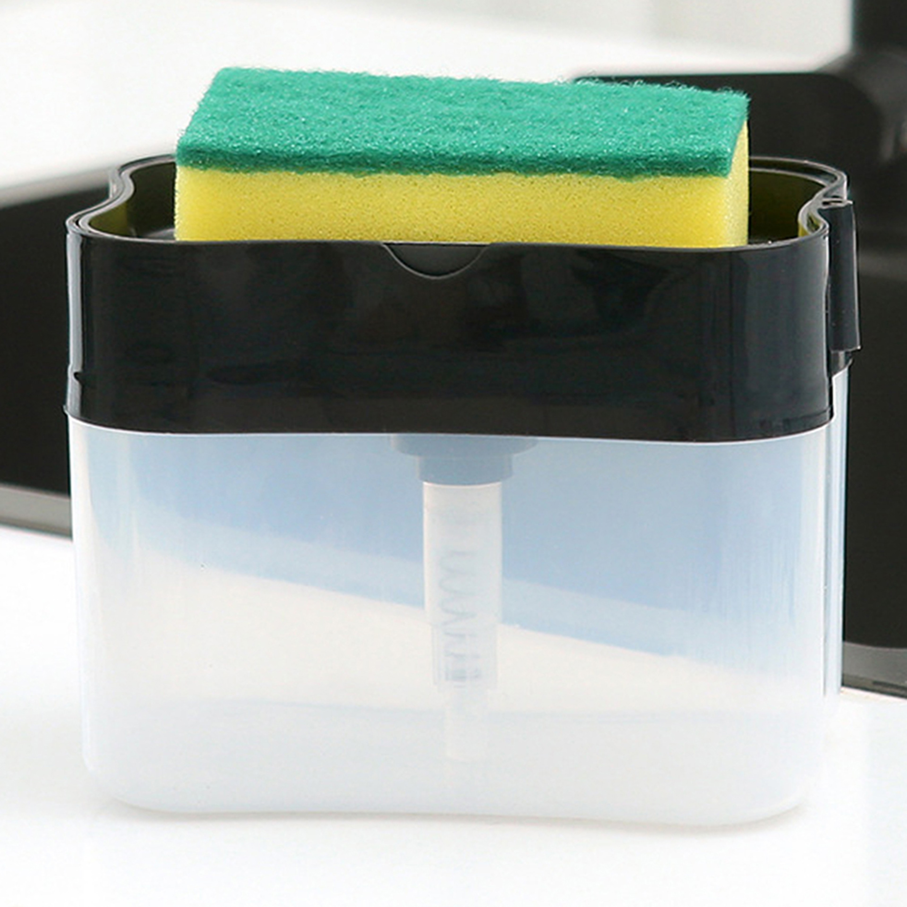 Durable Kitchen Soap Liquid Dispenser With Sponge Holder  Leakproof  Easy Refill Black 4
