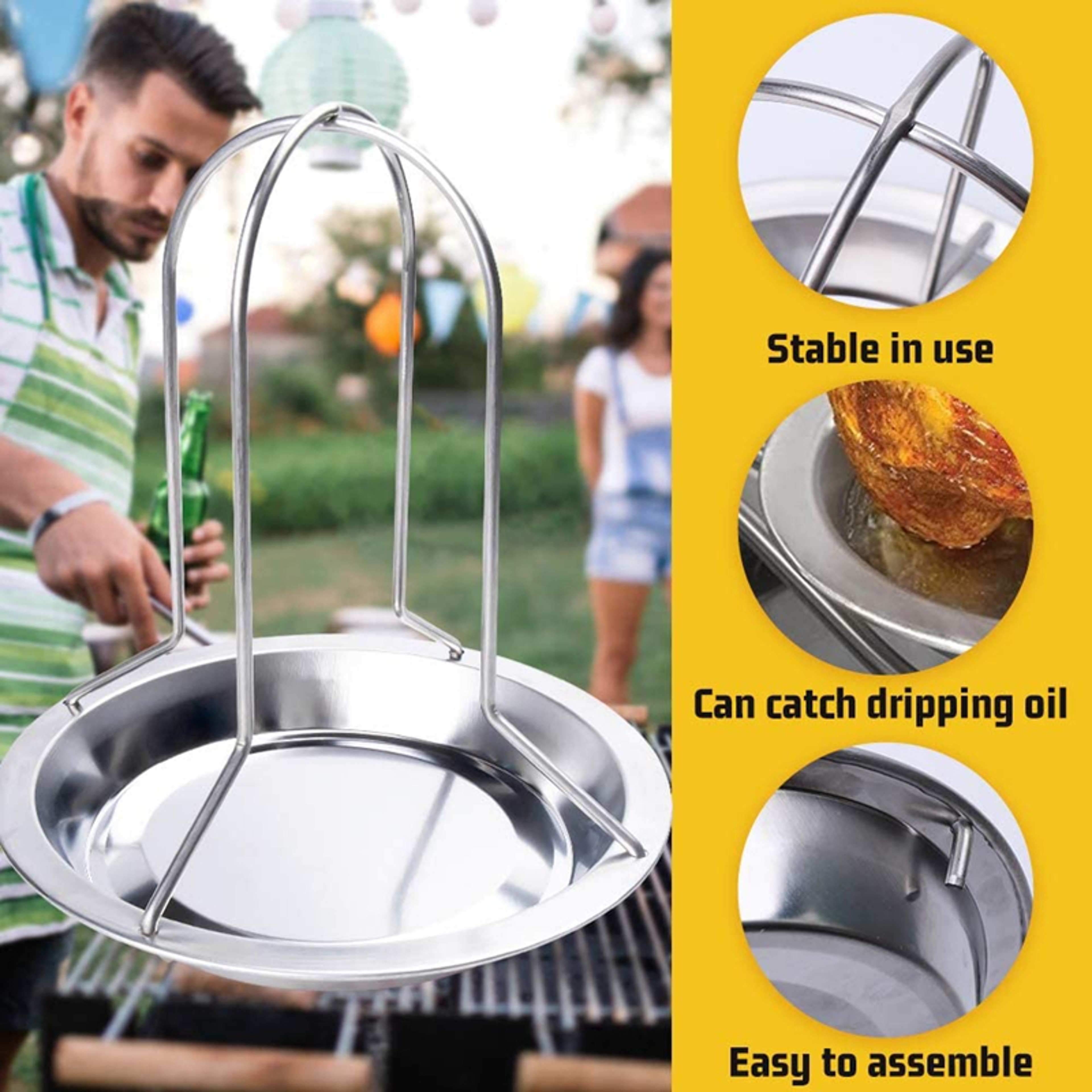 Beer Can Chicken Roaster Rack with Tray - Carbon Steel BBQ Stand for Chicken, Turkey & Grilling – view 2