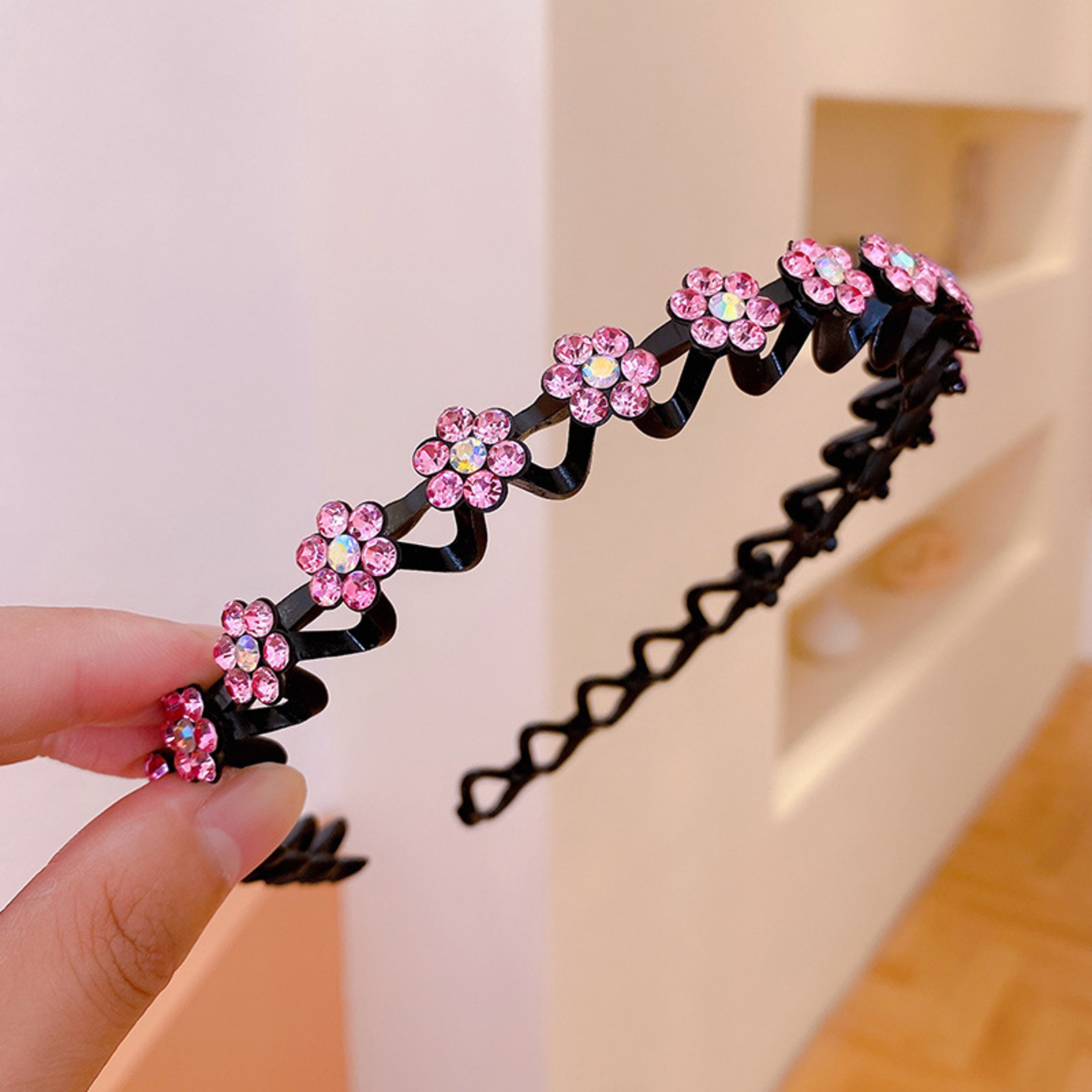 Elegant Rhinestone Pearl Hairband With Floral Design  NonSlip Elastic Hair Hoop For Women  Girls 4
