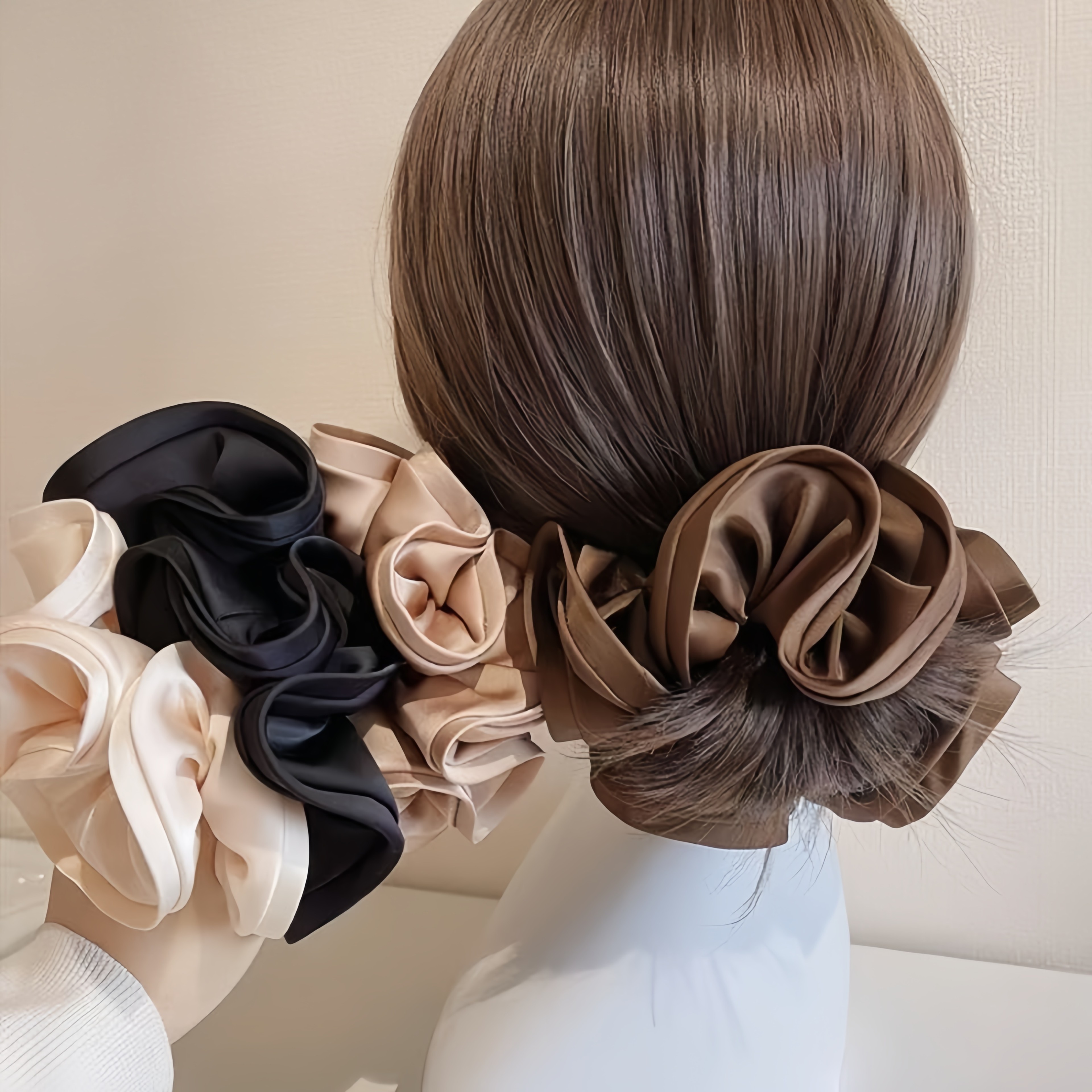 Satin Ribbon Hair Scrunchies For Women  Elegant Bow Elastic Ponytail Holder For Simple Temperament 1