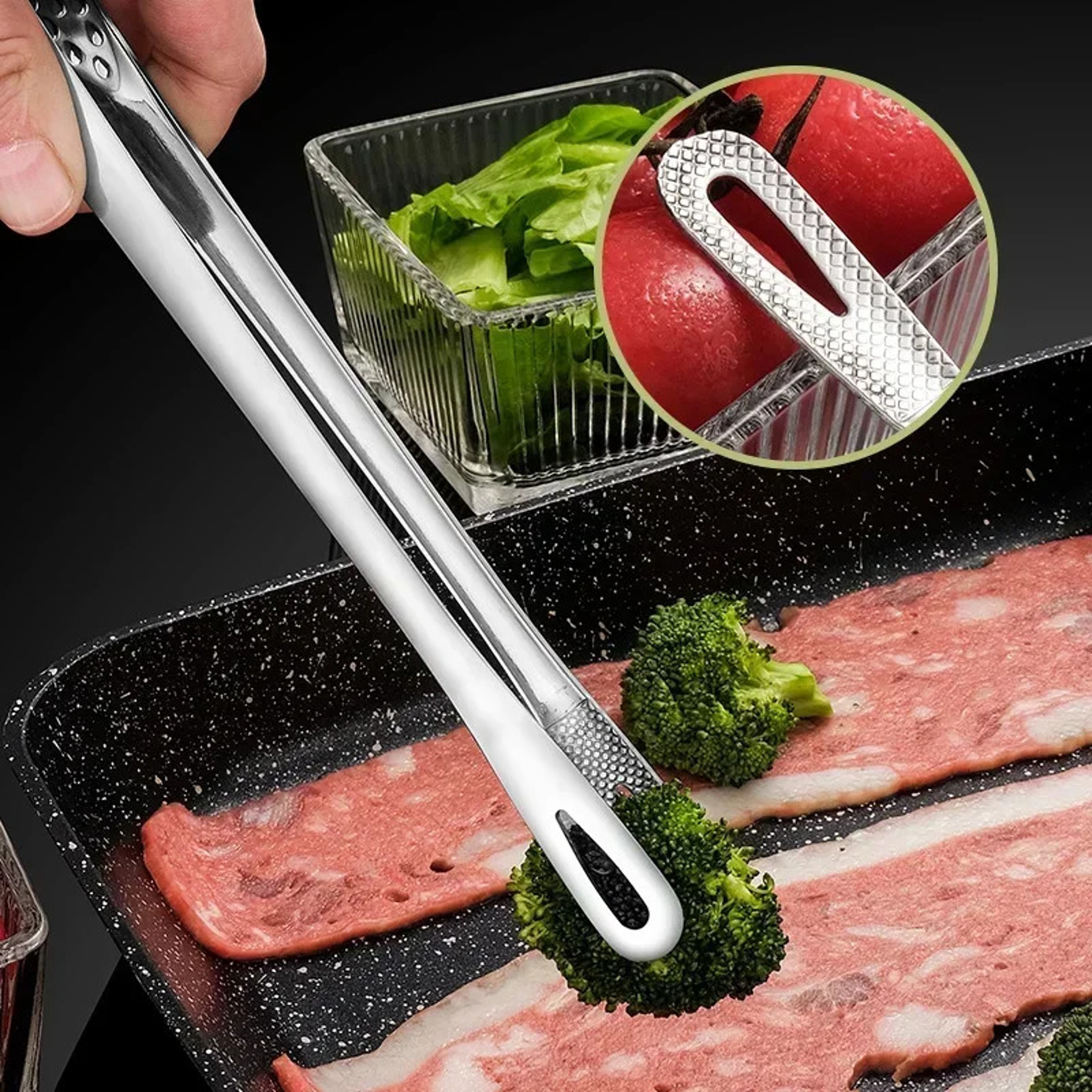 Stainless Steel BBQ Tongs  NonSlip Meat  Salad Kitchen Tongs For Grilling Cooking And Food Tweezing 2