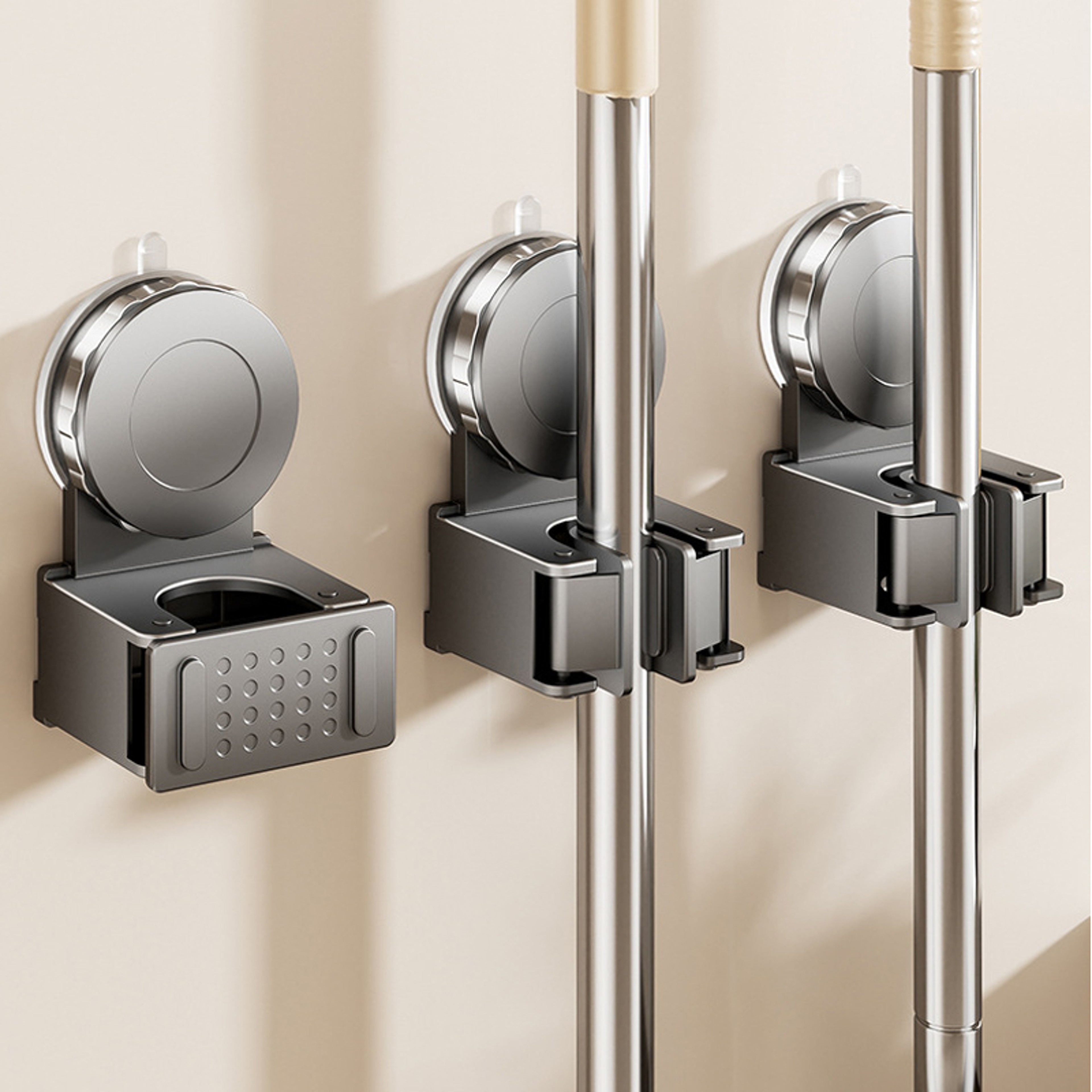 WallMounted Suction Cup Mop Holder  Waterproof Broom  Brush Storage Rack For Kitchen  Bathroom 1