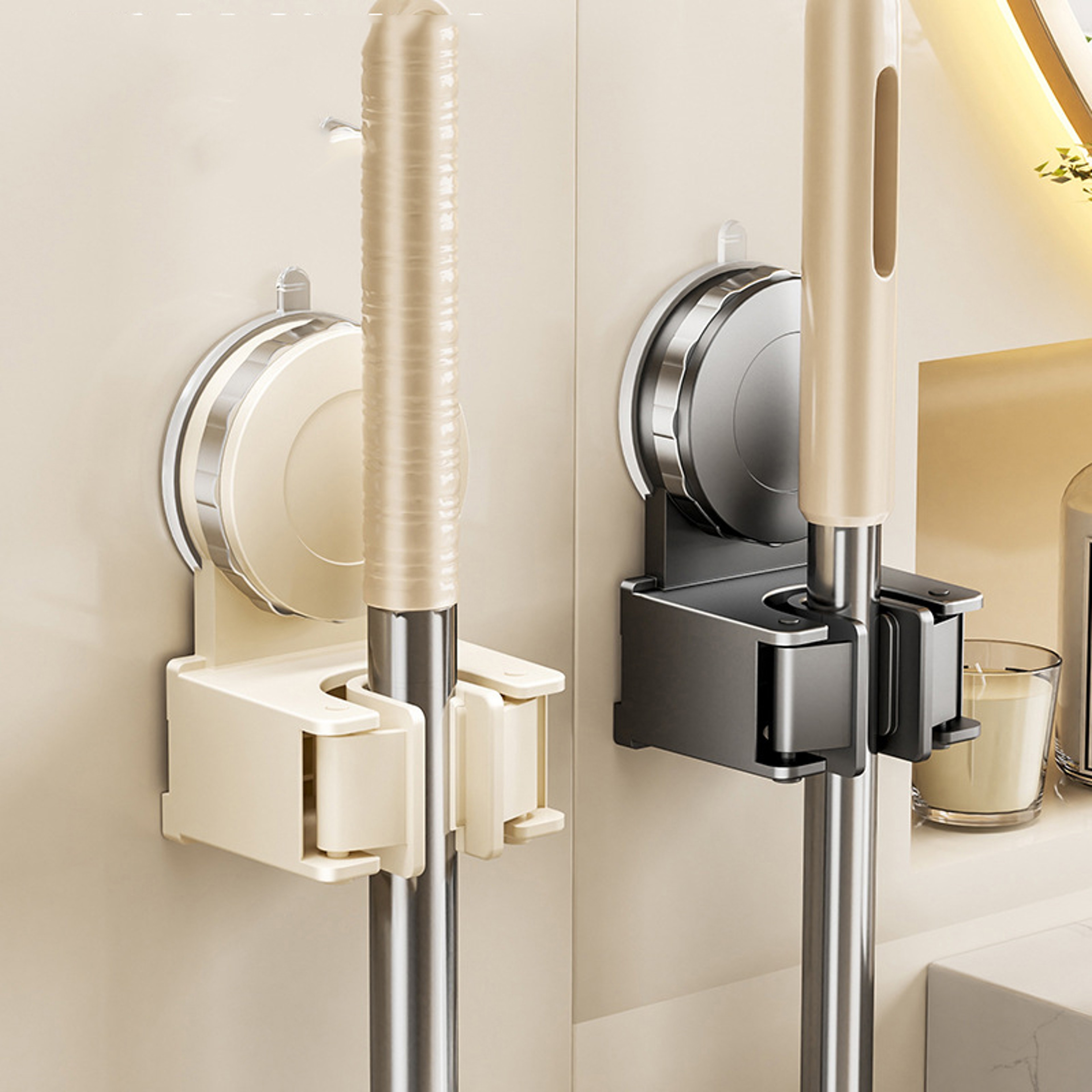 WallMounted Suction Cup Mop Holder  Waterproof Broom  Brush Storage Rack For Kitchen  Bathroom 0