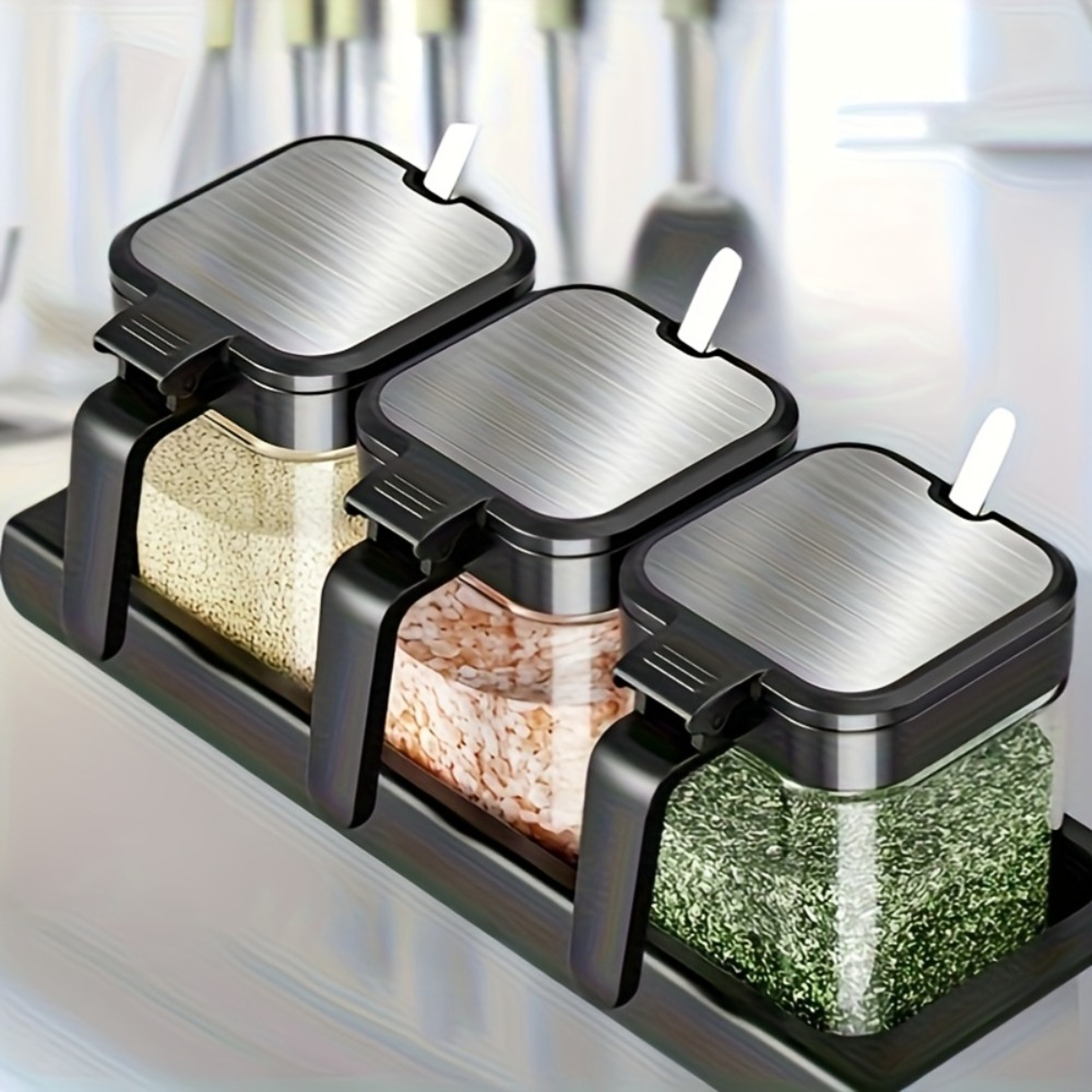 Glass Spice Jars With Spoon Set  Spice Storage Jars Seasoning Organizer For Spice Rack Glass Storag 6