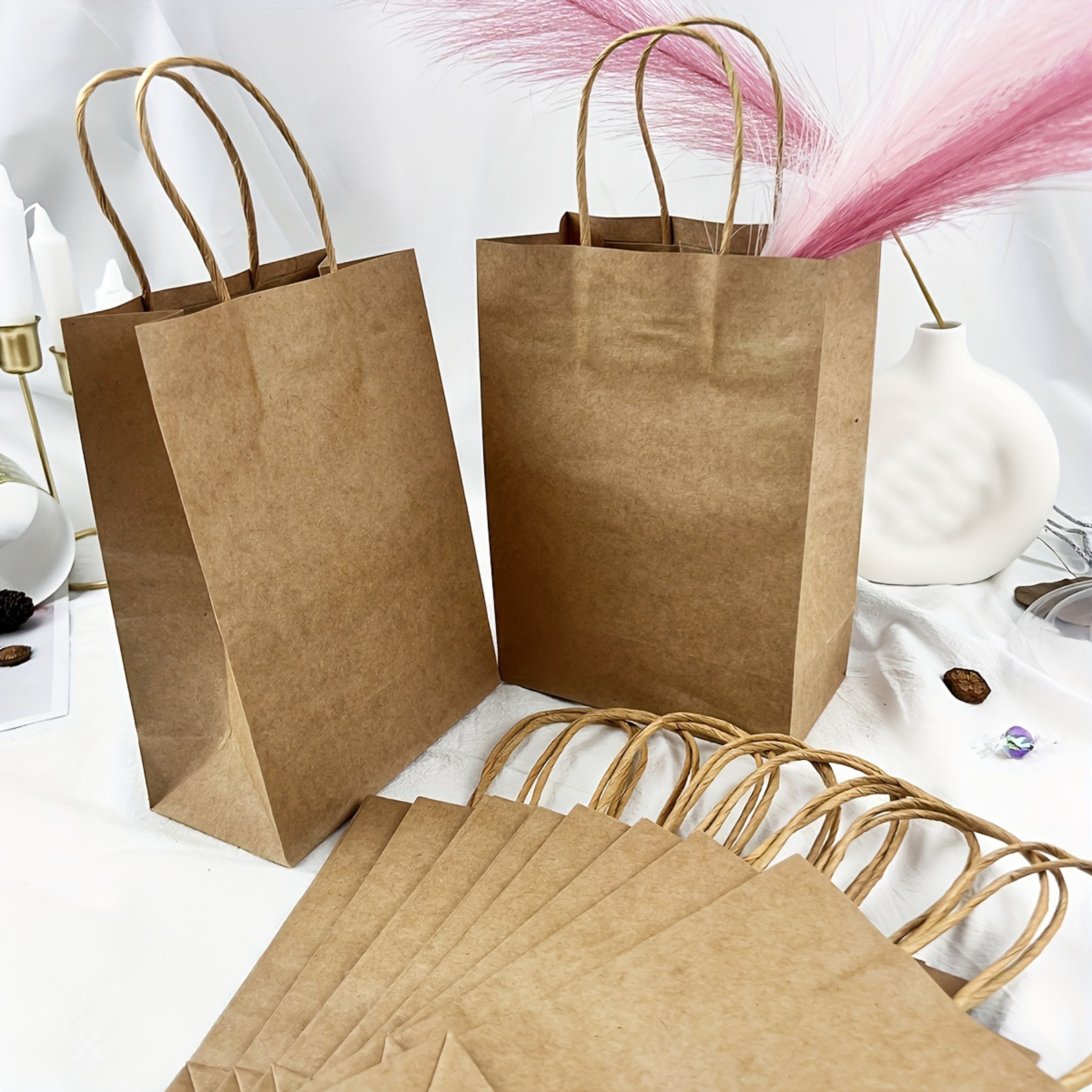 Solid Color Gift Bags With Handles  EcoFriendly Kraft Paper Bags For Gifts Weddings And Candy Packa 0