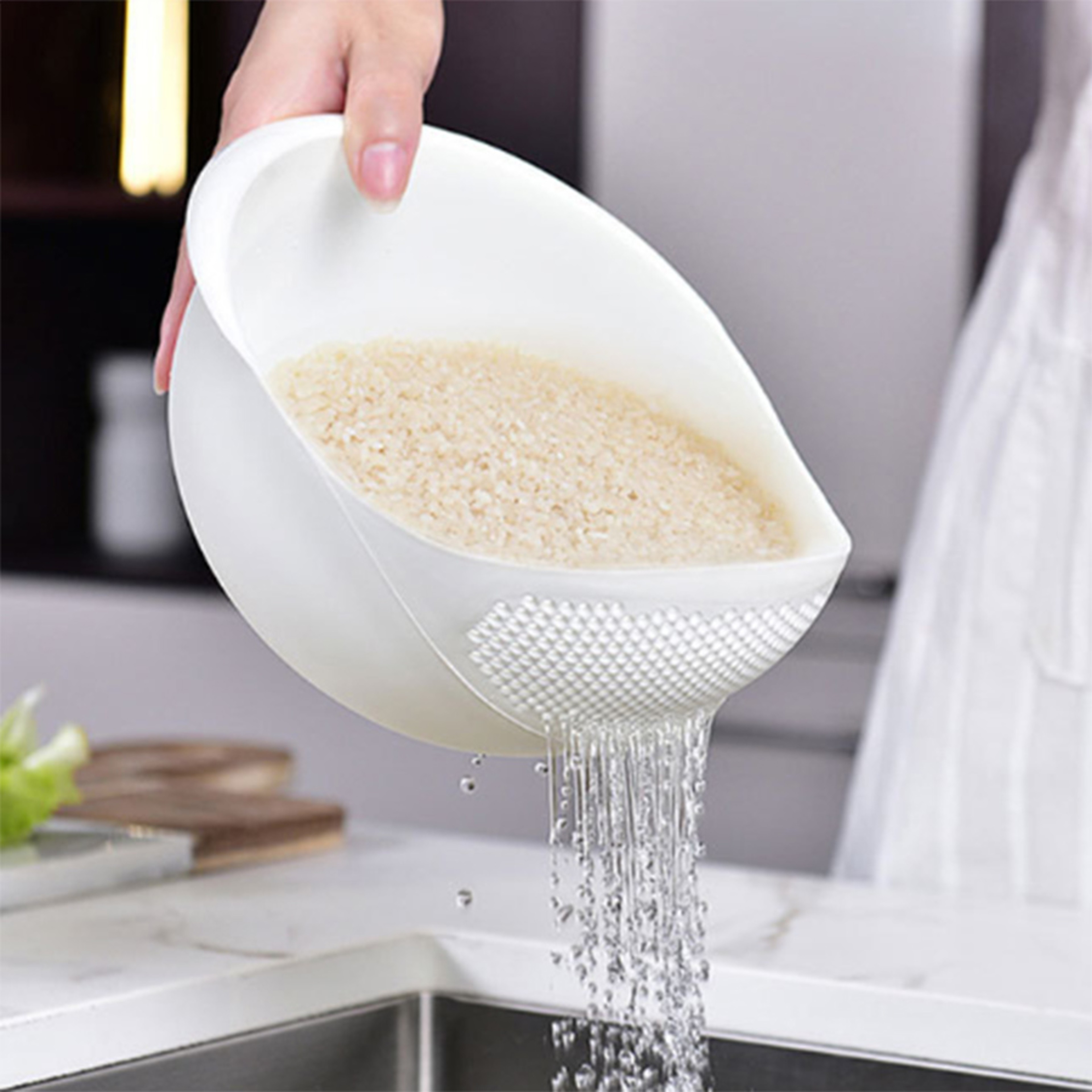 Silicone Colander With Handle  MultiPurpose Rice  Fruit Washing Drain Basket For Kitchen Organizati 0
