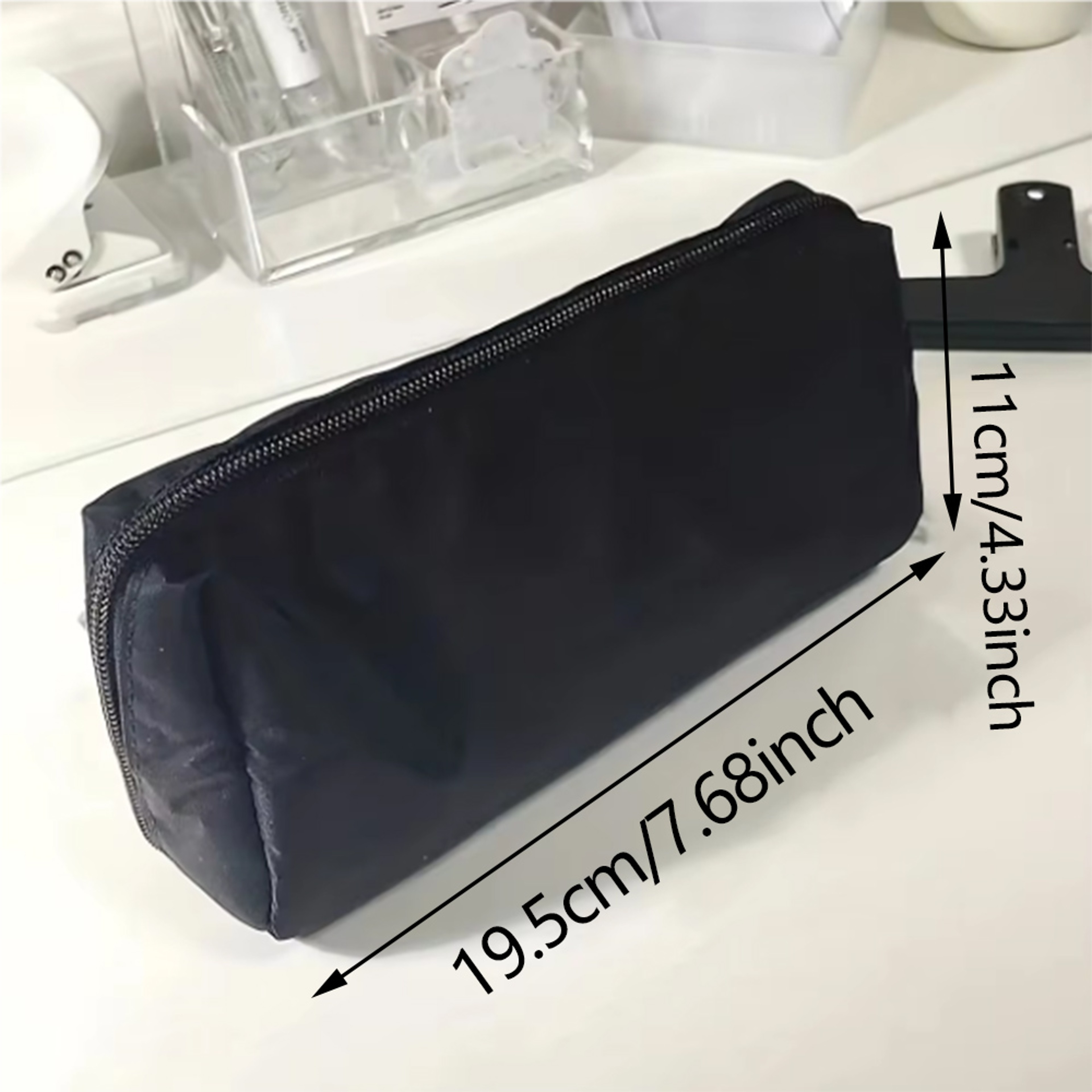 Simple Black Canvas Pencil Case Large Capacity Stationery Storage Bag For School Students 3