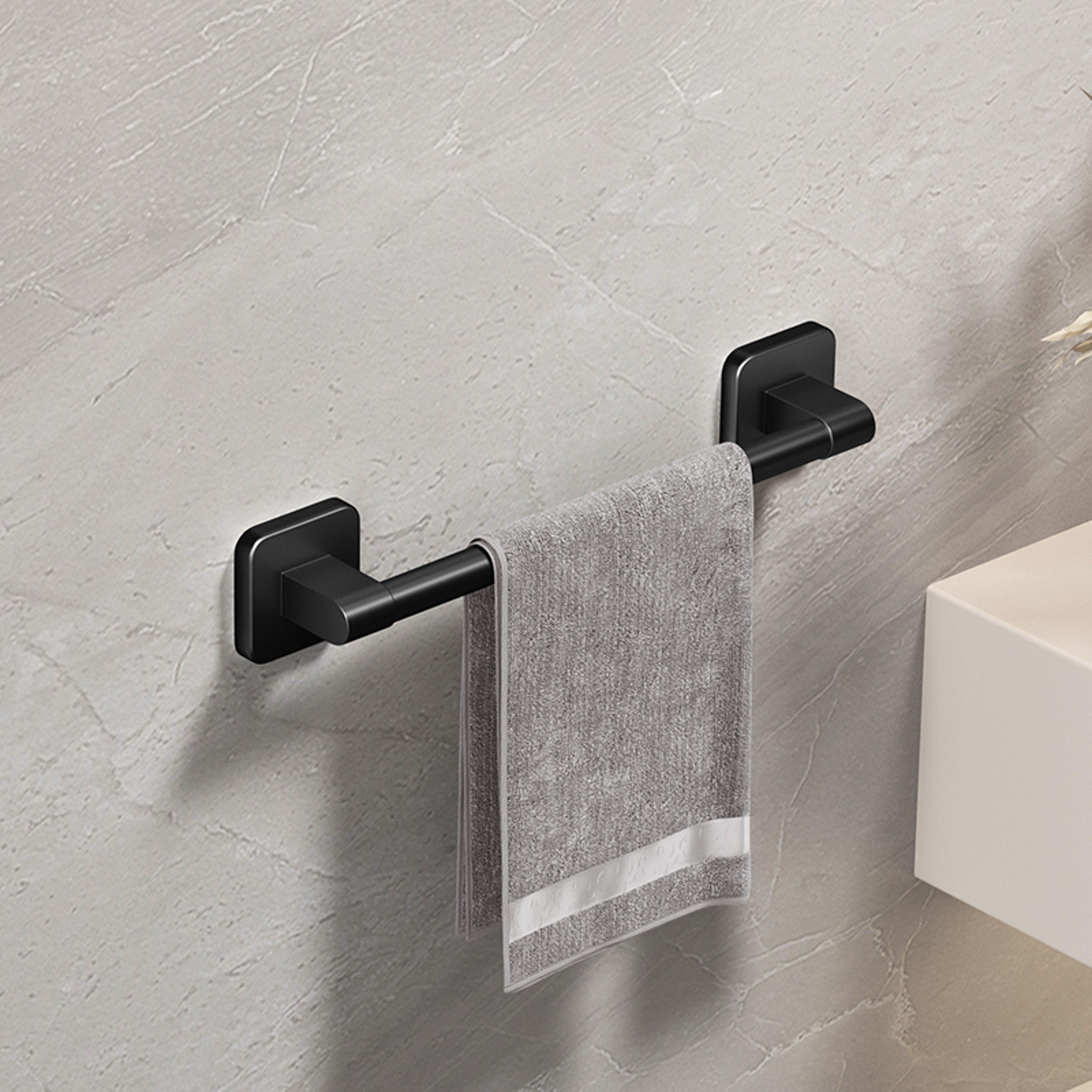 Self Adhesive Bathroom Towel Holder No Drilling Modern Black  White Towel Rack For Easy Installatio 4