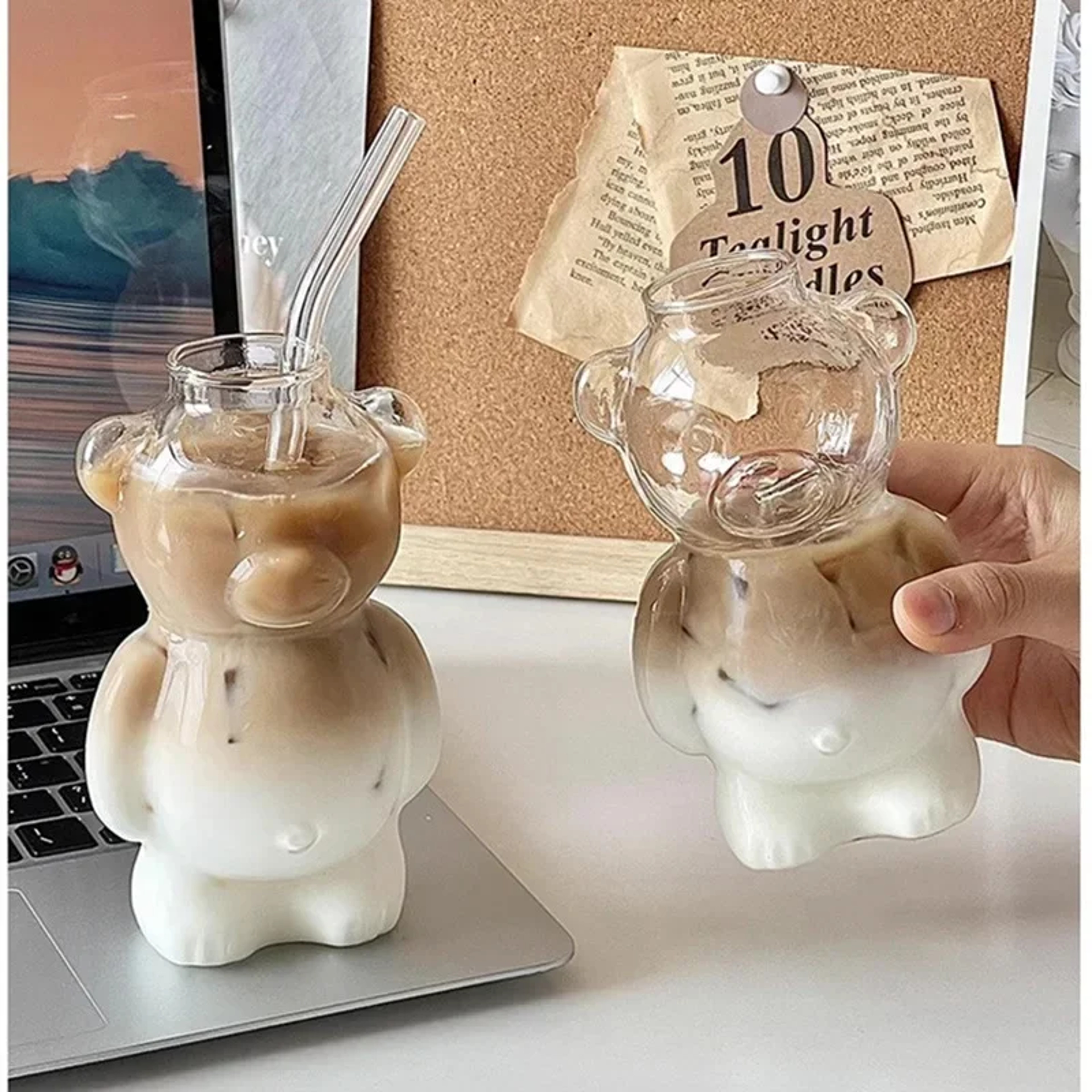 Cartoon Bear Shaped Mug Cute Glass Cup With Straw For Women Kids  Friends Unique Gift For Birthdays 4