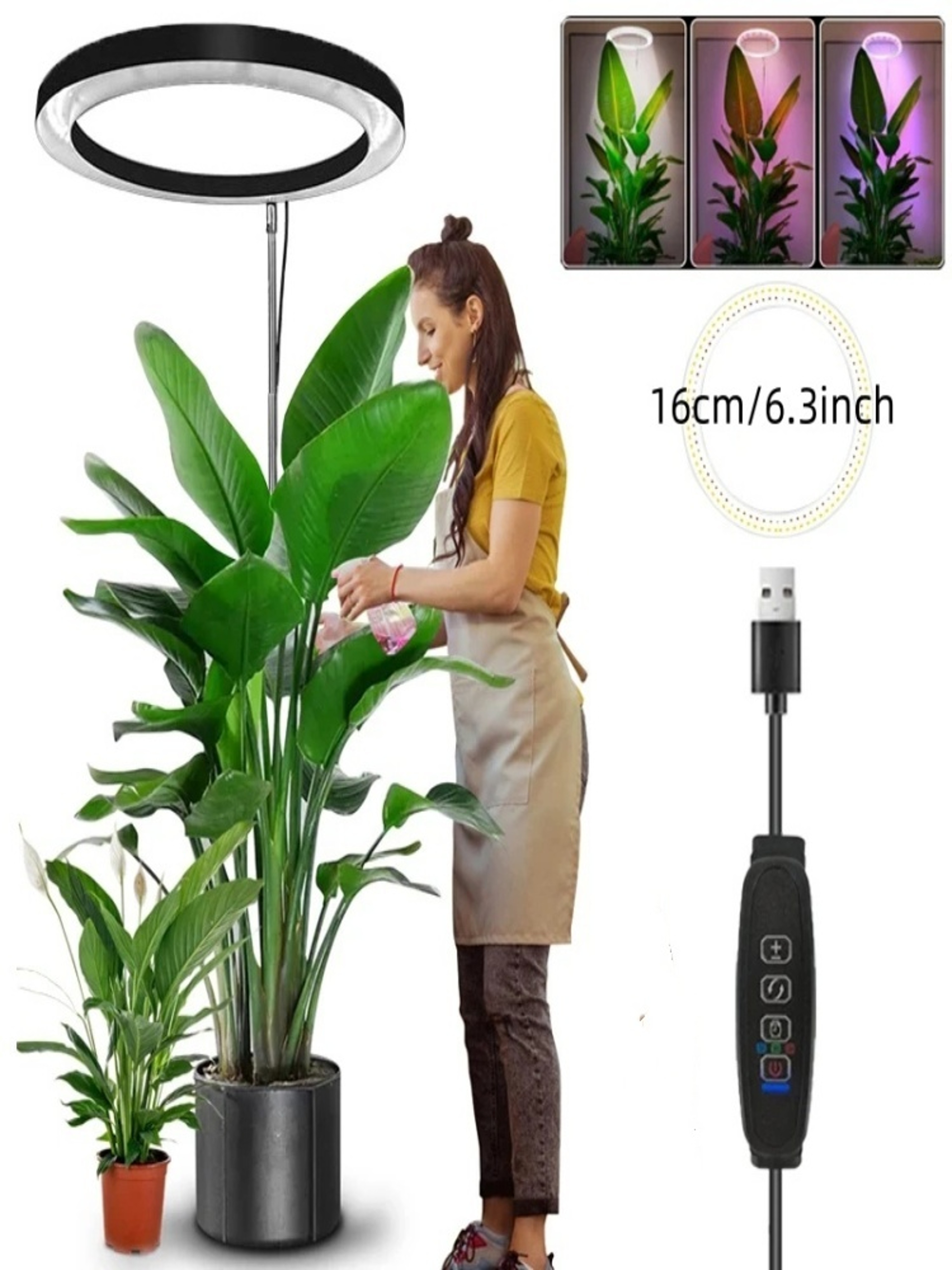 Adjustable LED Ring Grow Light For Indoor Plants Full Spectrum USB Lamp 5