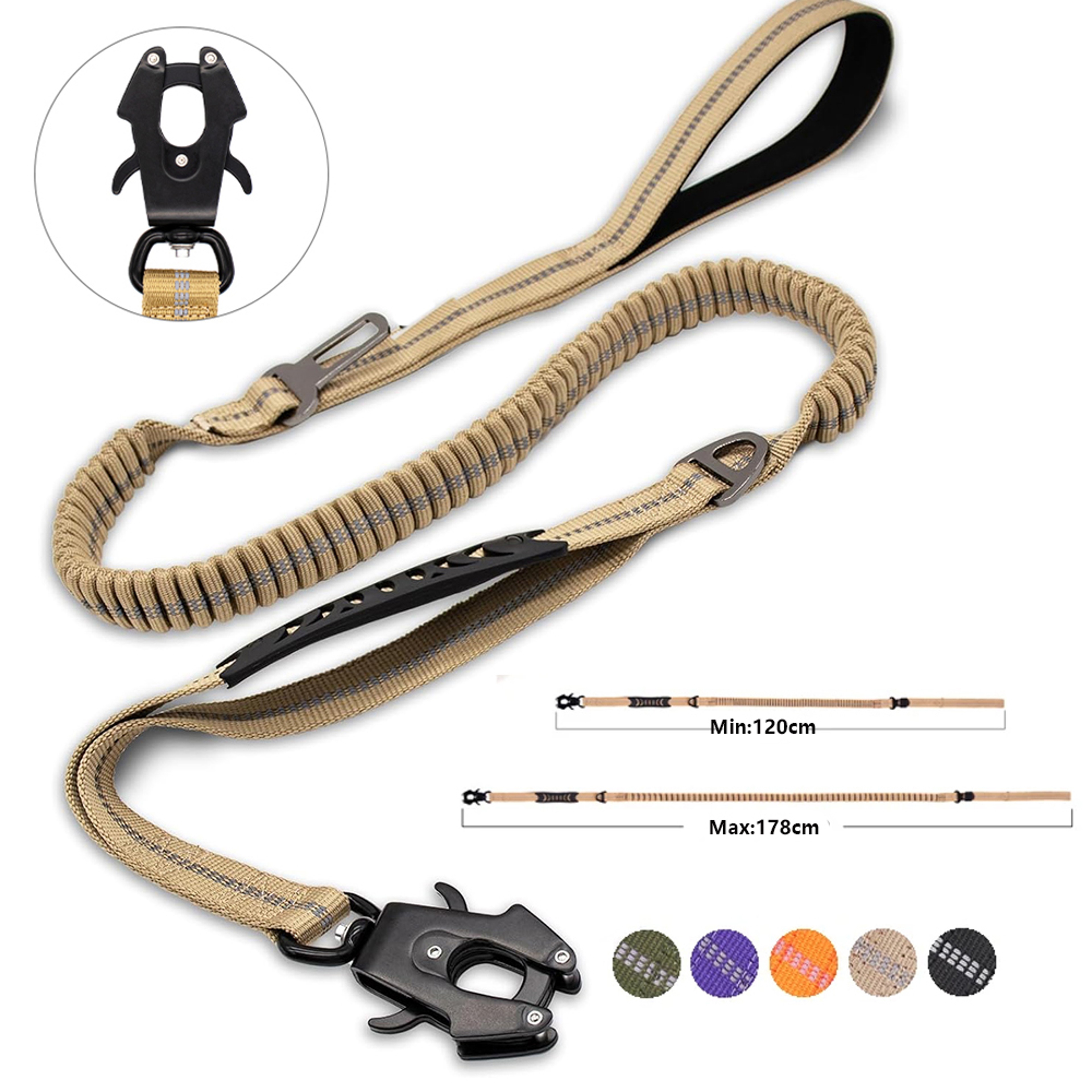 Heavy Duty Reflective Bungee Dog Leash With Car Seatbelt For Large Dogs No Pull Tactical Leash With 2
