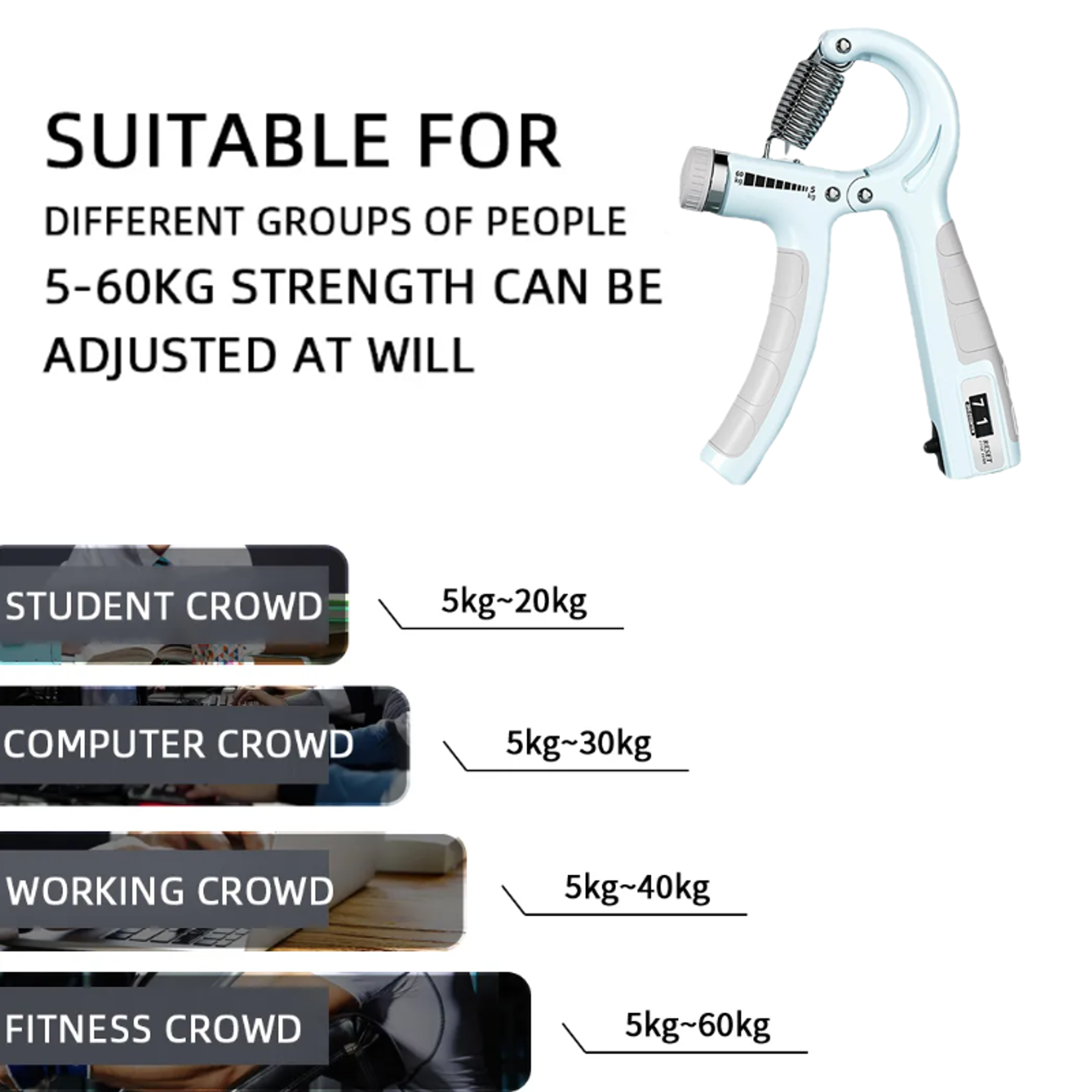 Adjustable Hand Grip Strengthener With Counter Forearm  Hand Exerciser For Muscle Building 3