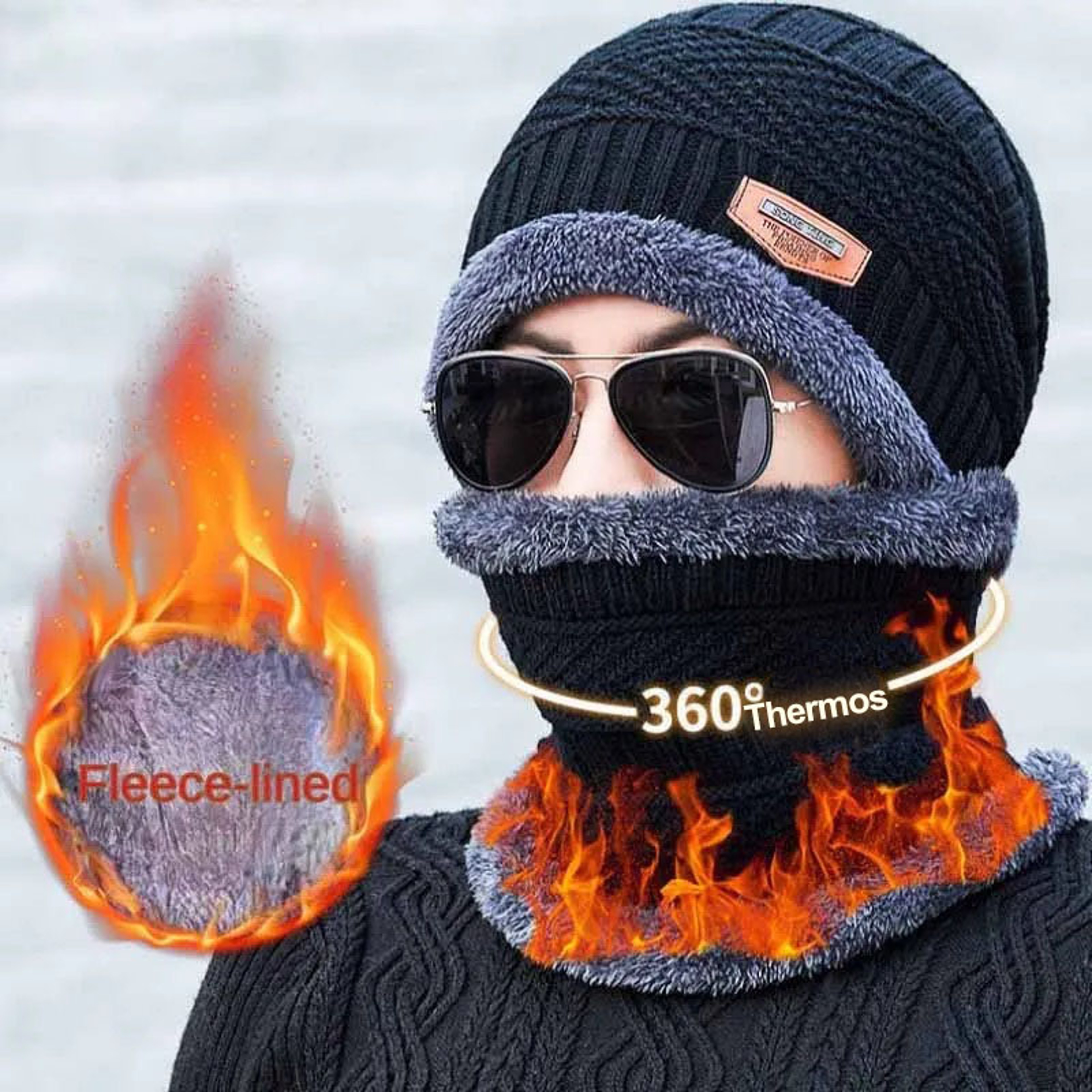 Winter Fleece Scarf Hat Thick Plush Warm Beanie Wool Knit Cap For Men  Women Outdoor Cycling Ski  C 4
