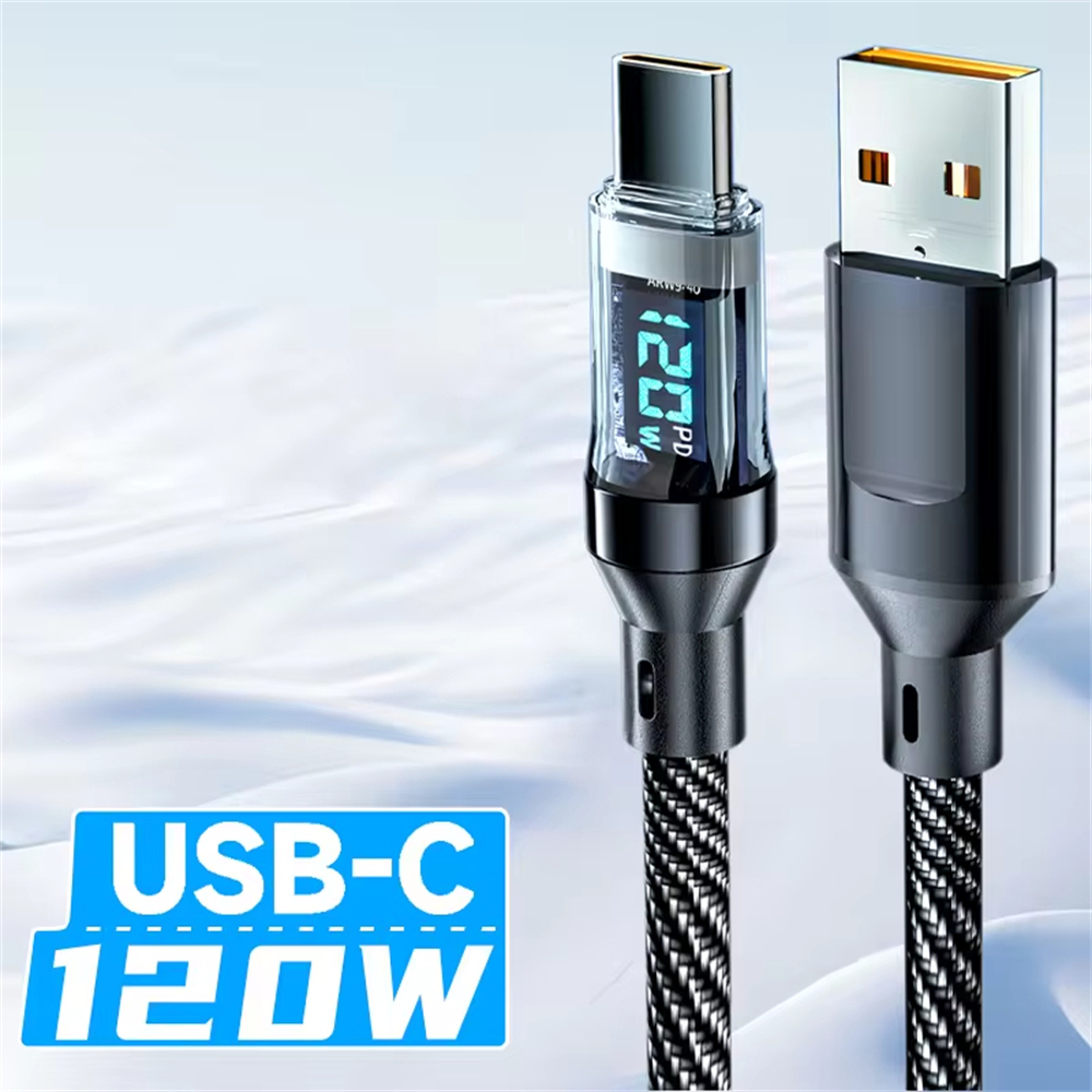 USB C  A Charging Cable With LED Display Screen Fast Overcharge Protection Durable Alloy Plug 0