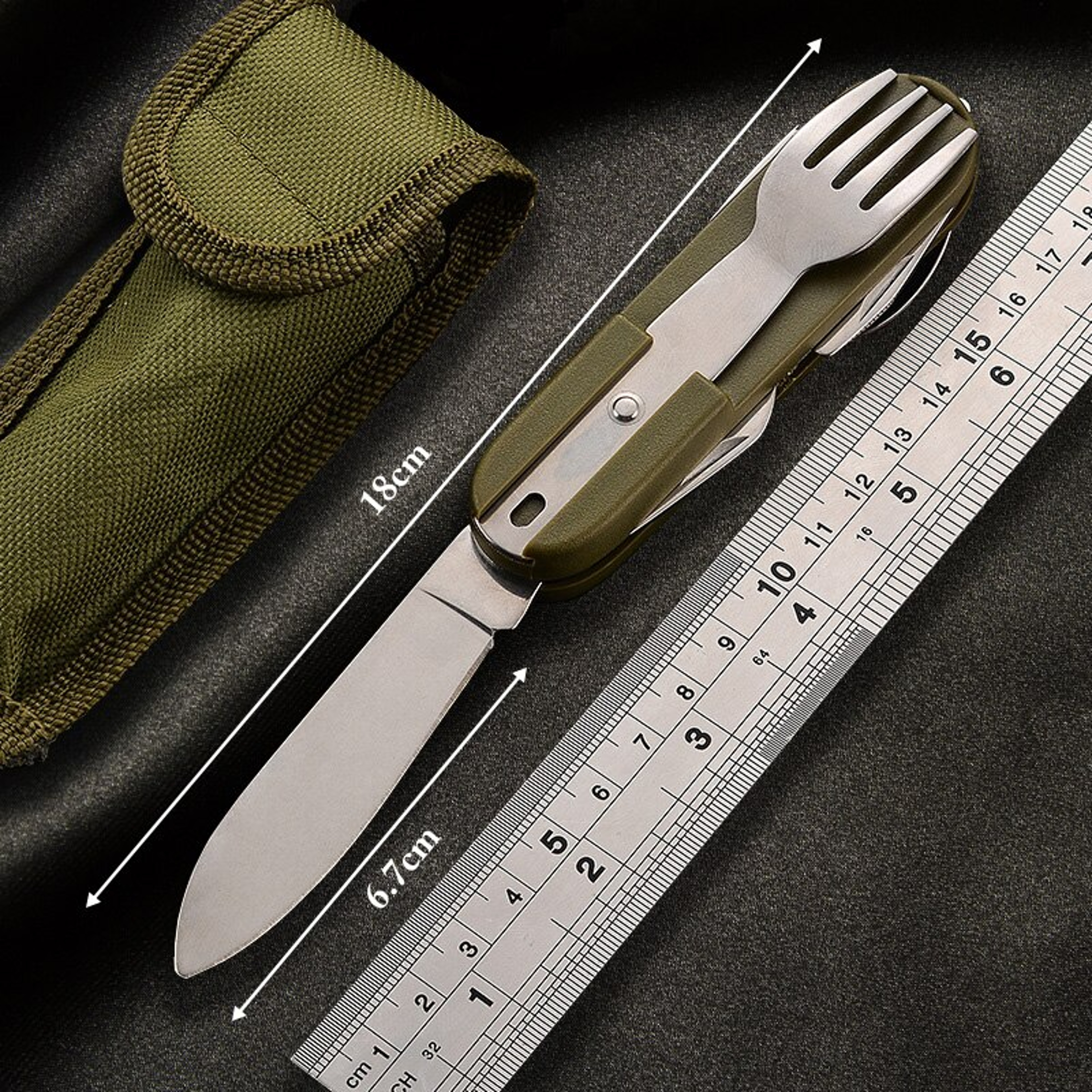 Multifunctional Outdoor Tableware Set Stainless Steel Foldable Fork Spoon  Knife For Camping Hiking 5