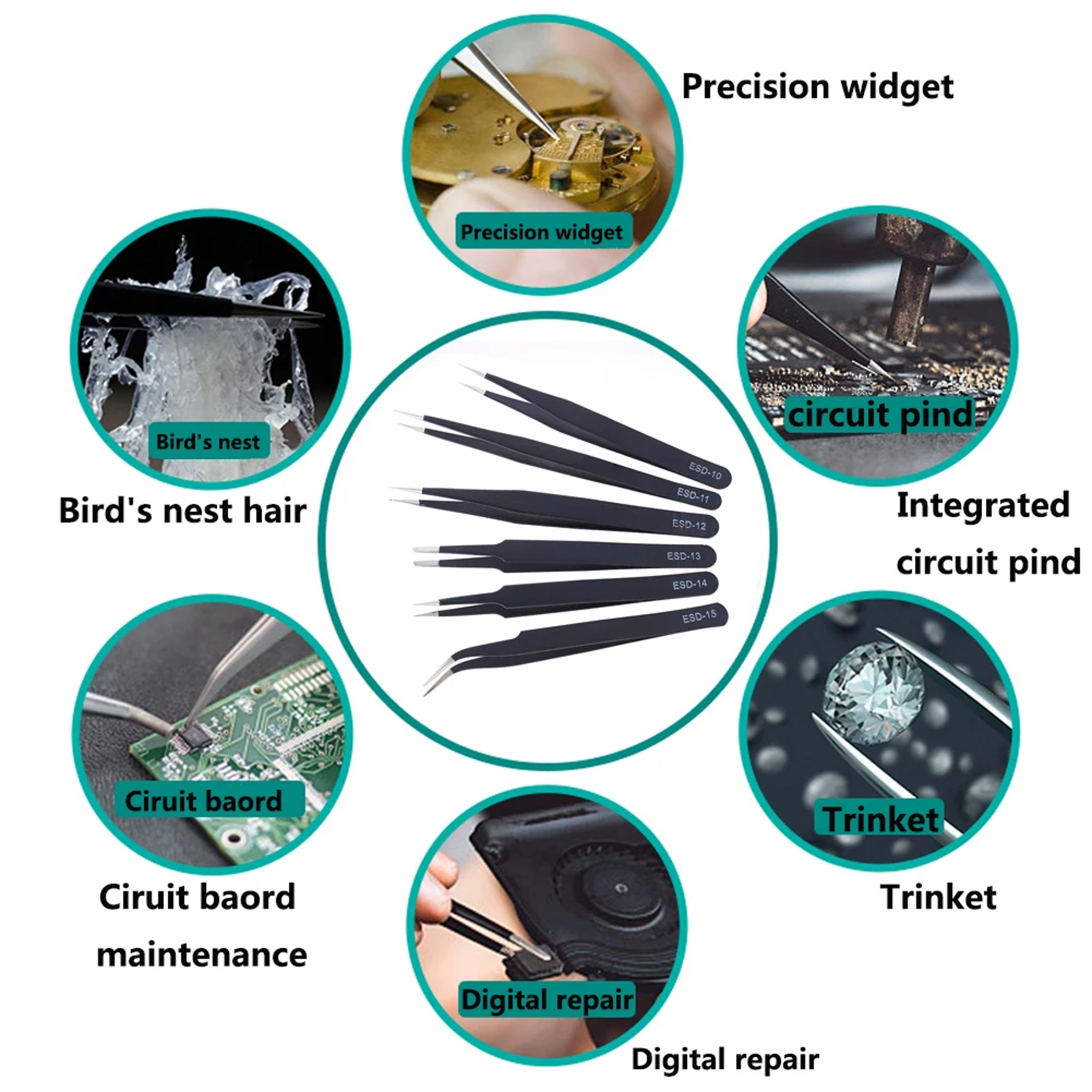 Anti Static ESD Precision Tweezers Set Curved  Straight Tweezers For Industrial  Repair Tools 1