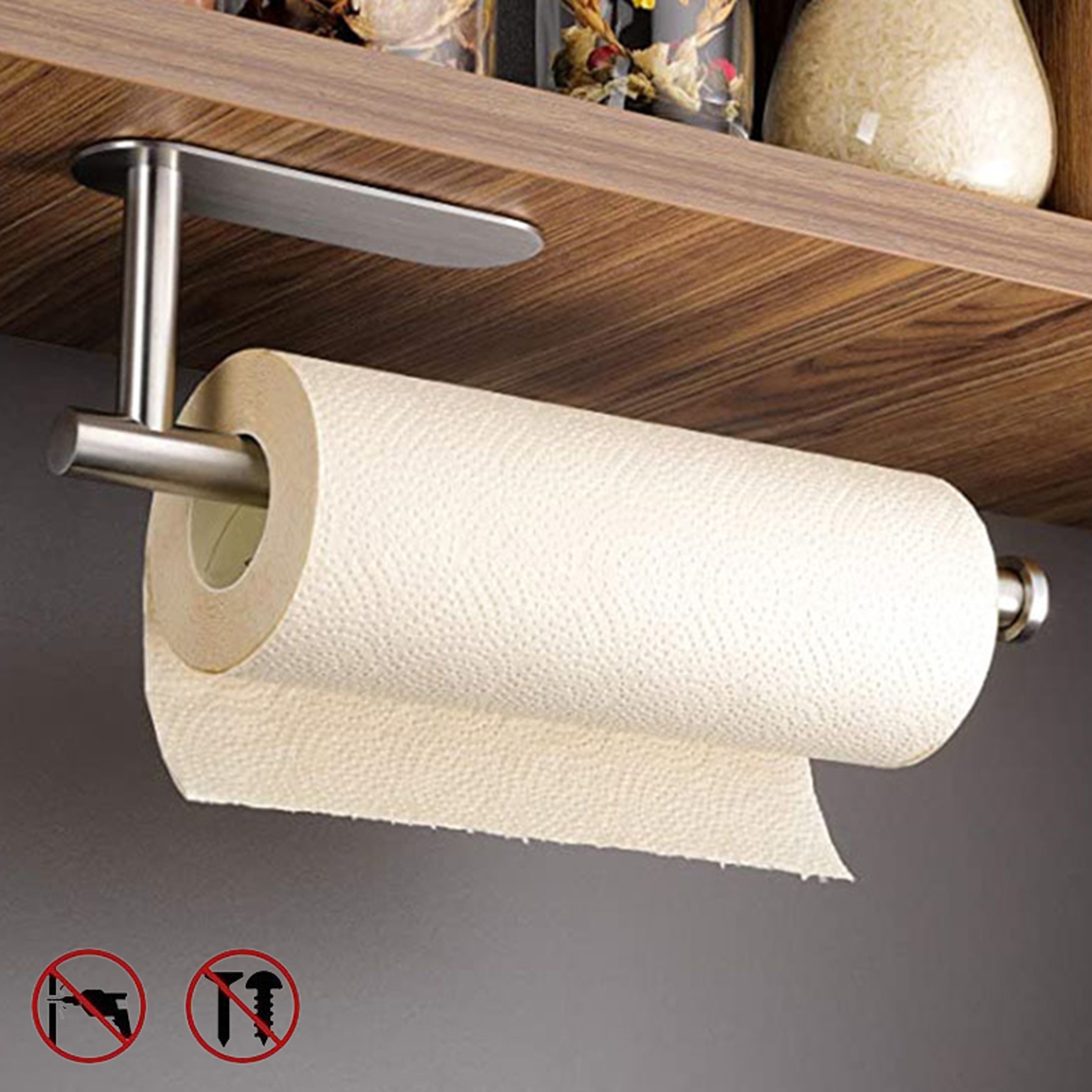 No Punching Stainless Steel Toilet Paper Holder Self Adhesive Bathroom  Kitchen Roll Holder 0