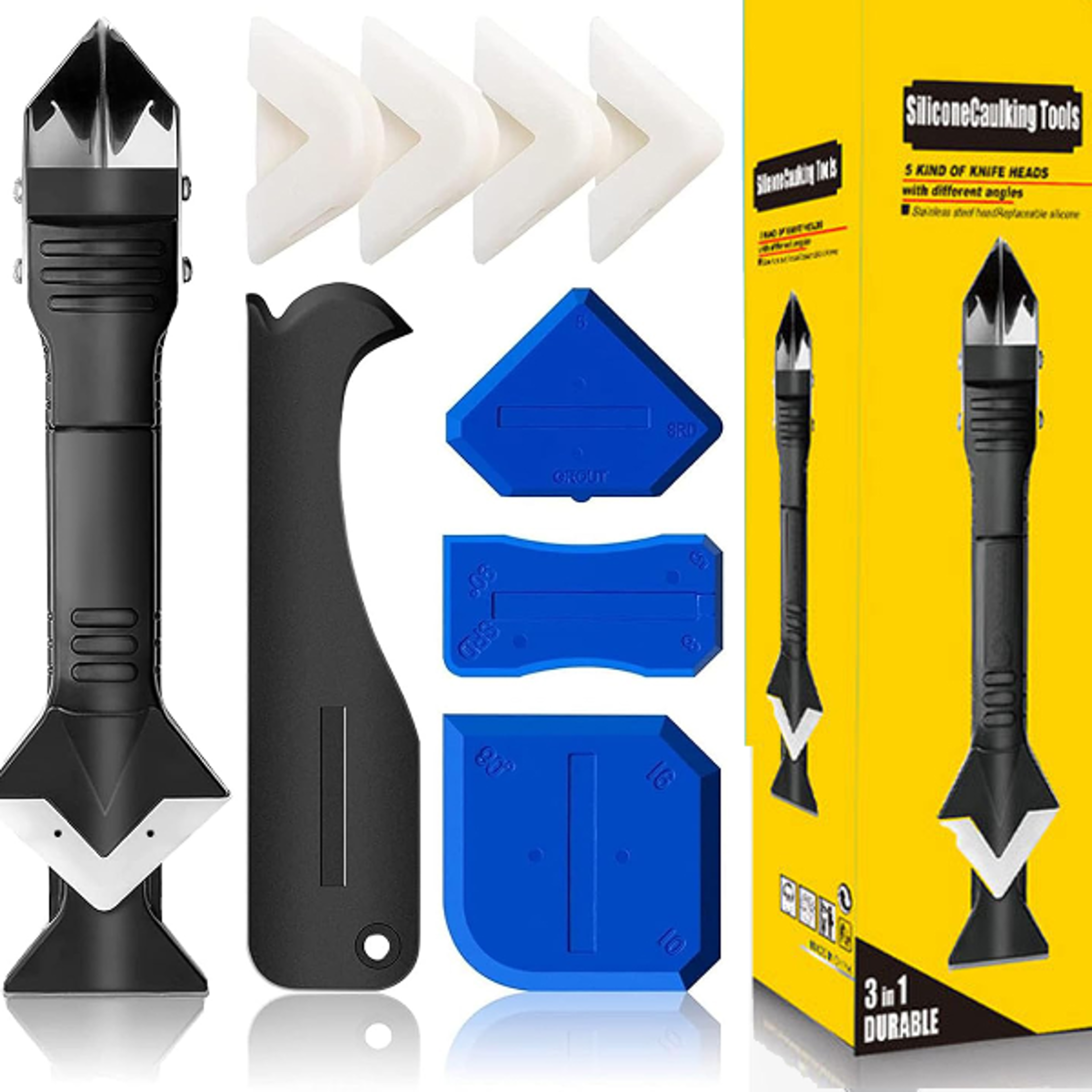3 in 1 9pcs Silicone Remover Sealant Smooth Scraper Caulk Finisher Grout Kit Tools Floor Mould Remo