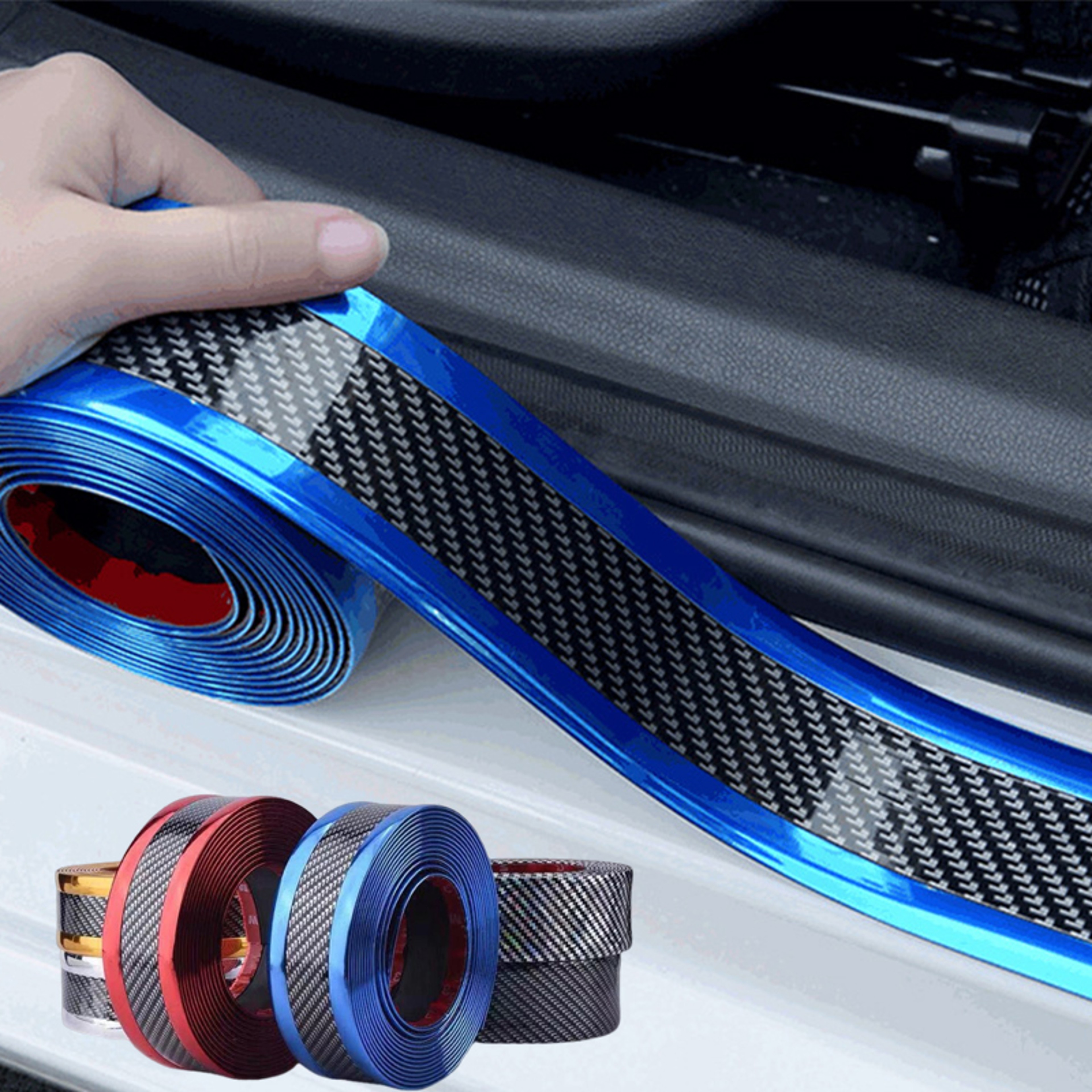 Car Threshold Protector Strip Anti Scratch Rubber Bumper Sticker With Carbon Fiber Texture 2