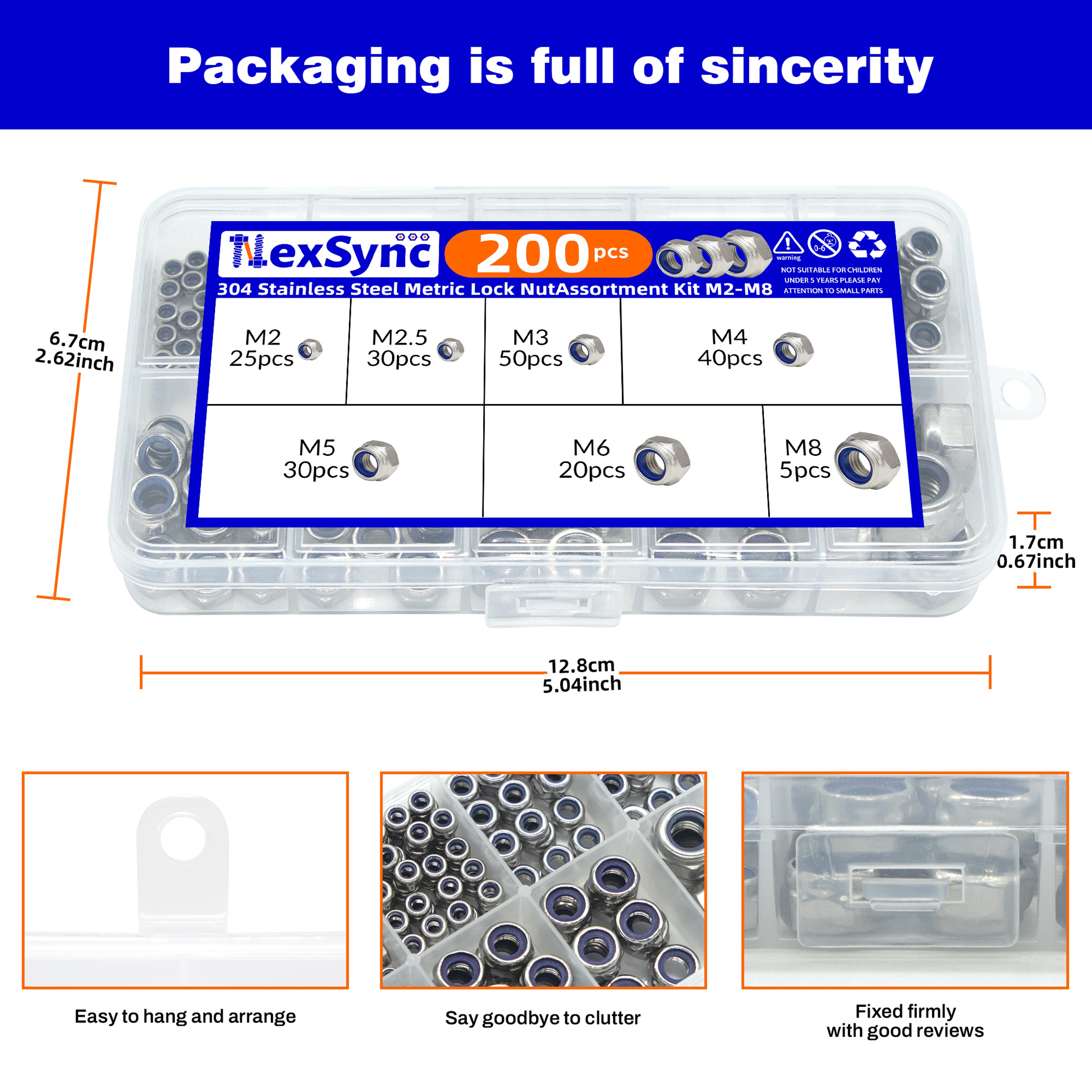 Hex Nylon Insert Self Lock Nut Assortment Kit Stainless Steel Durable Locknut Set 6