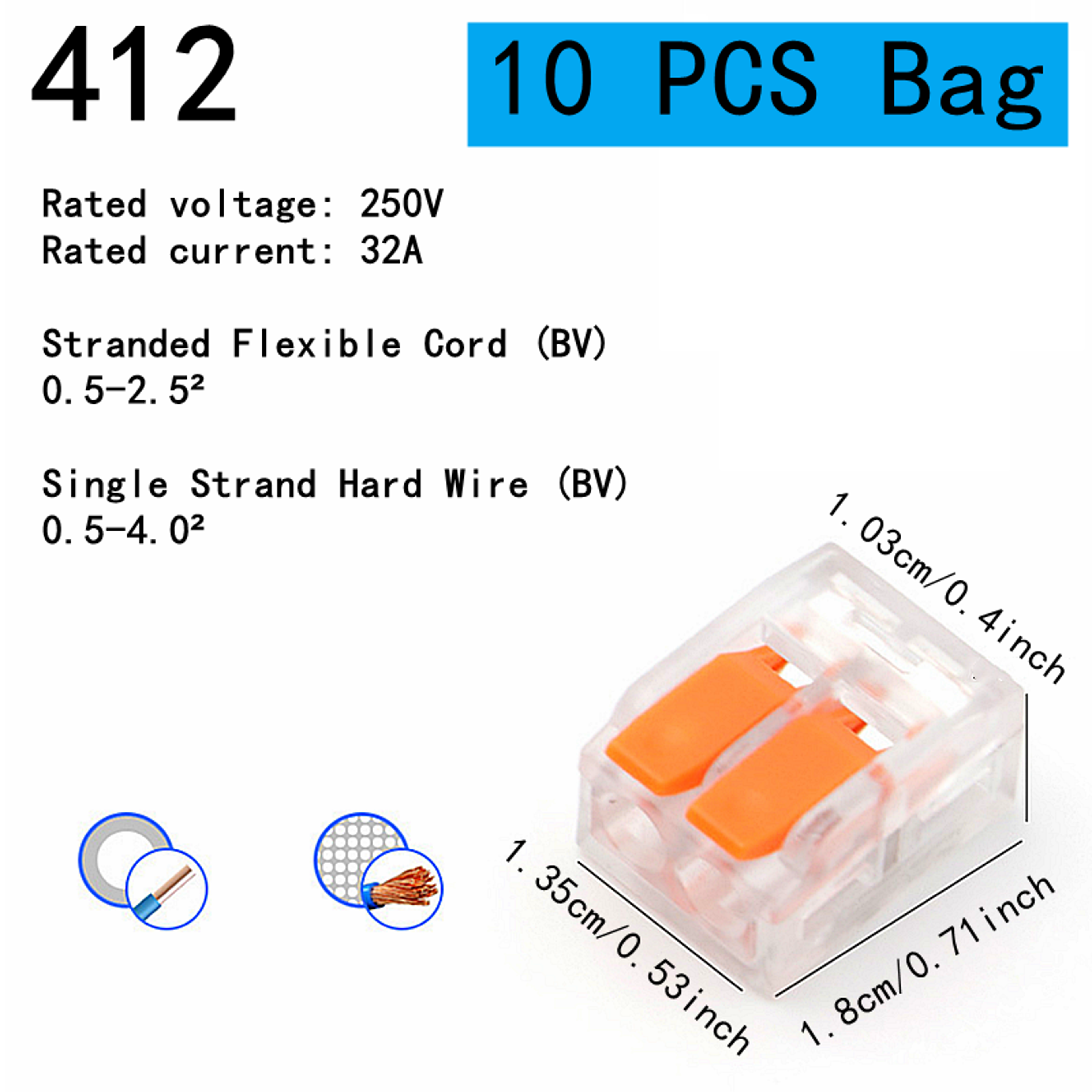 Orange Universal Quick Plug In Terminals Electrical Wire Connectors Set 6