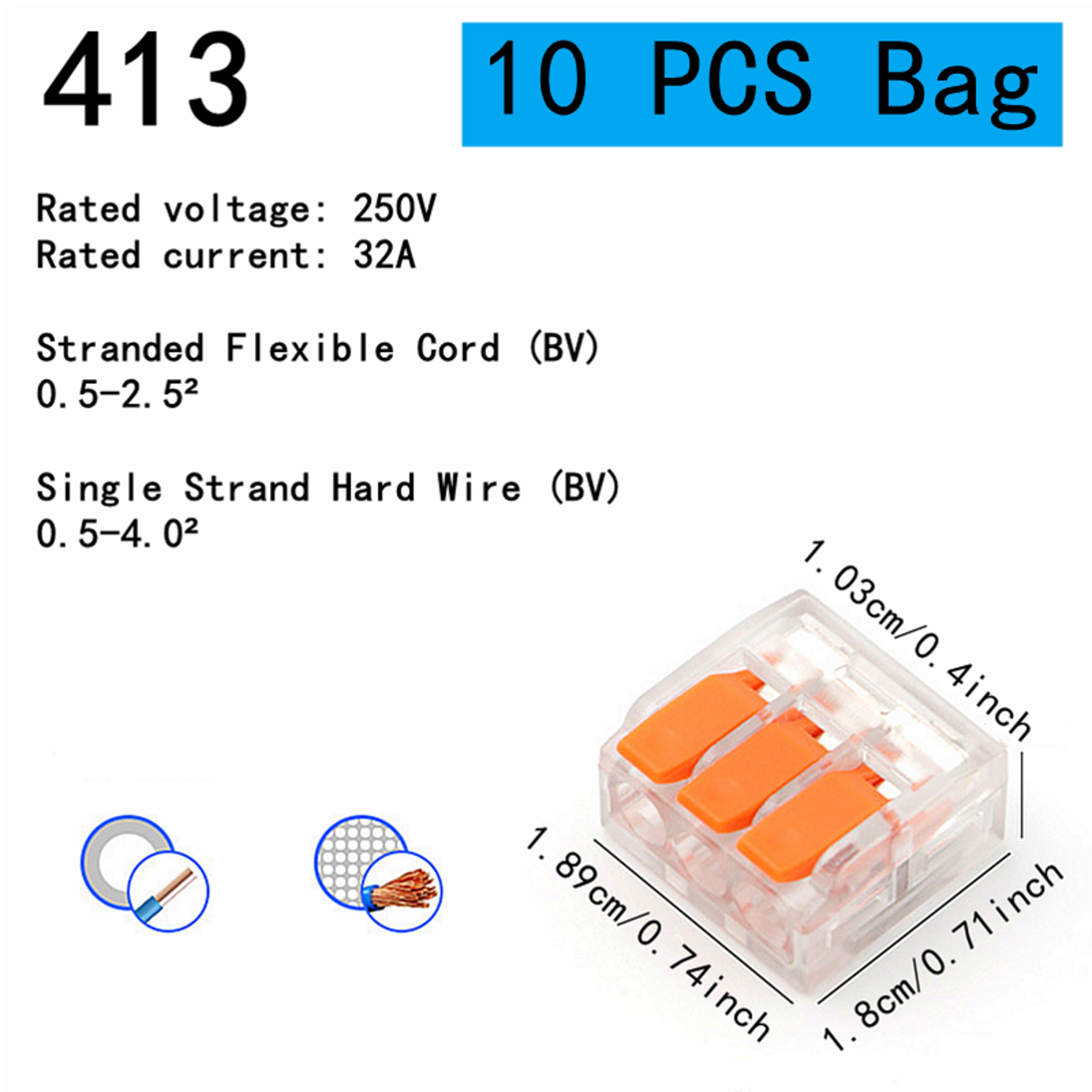Orange Universal Quick Plug In Terminals Electrical Wire Connectors Set 3