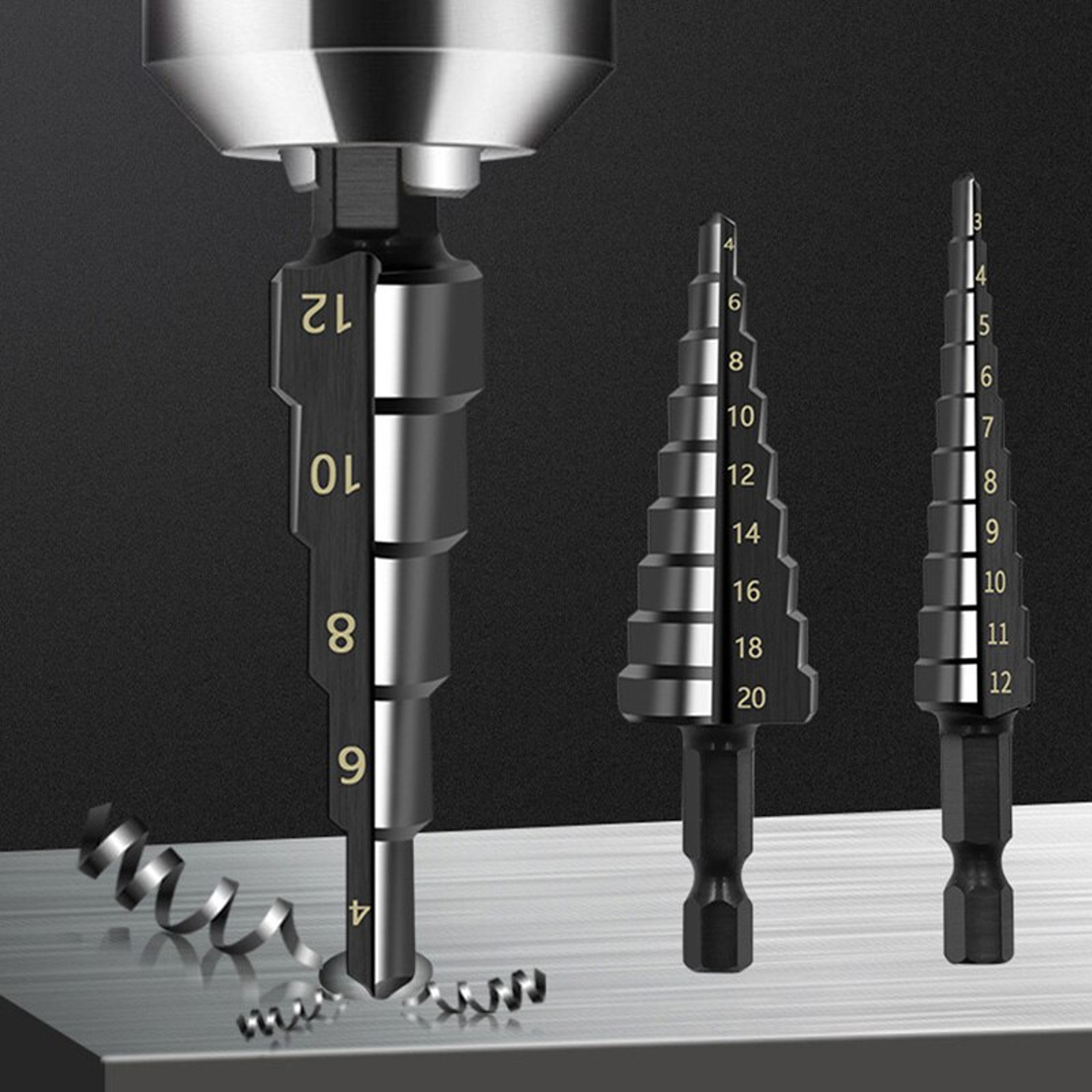 Straight Groove Step Drill Bit Set Durable Nitride Black Hex Cutter For Wood  Metal 0