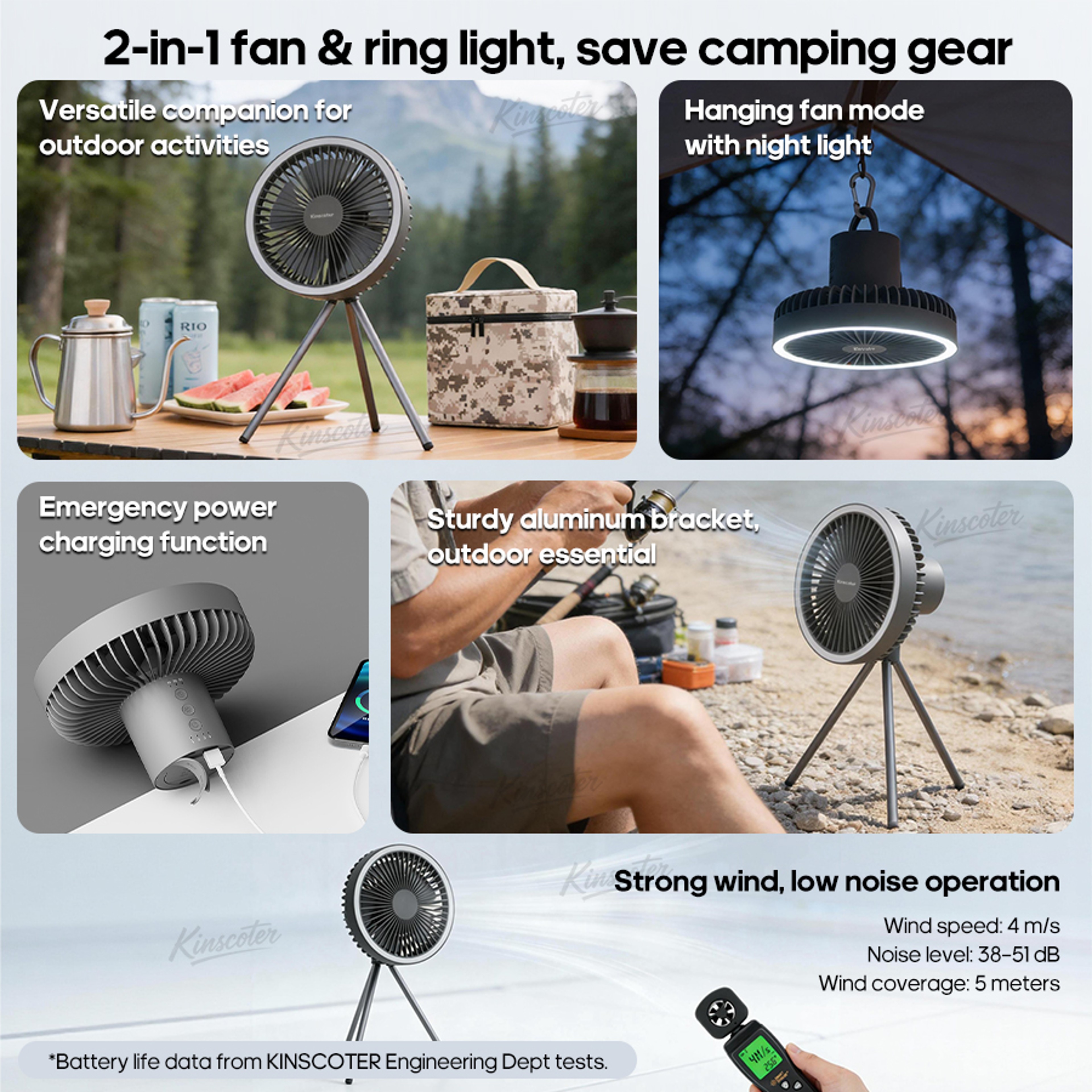 Portable Camping Fan With LED Lighting  Power Bank Rechargeable Wireless Circulator For Outdoor  In 2