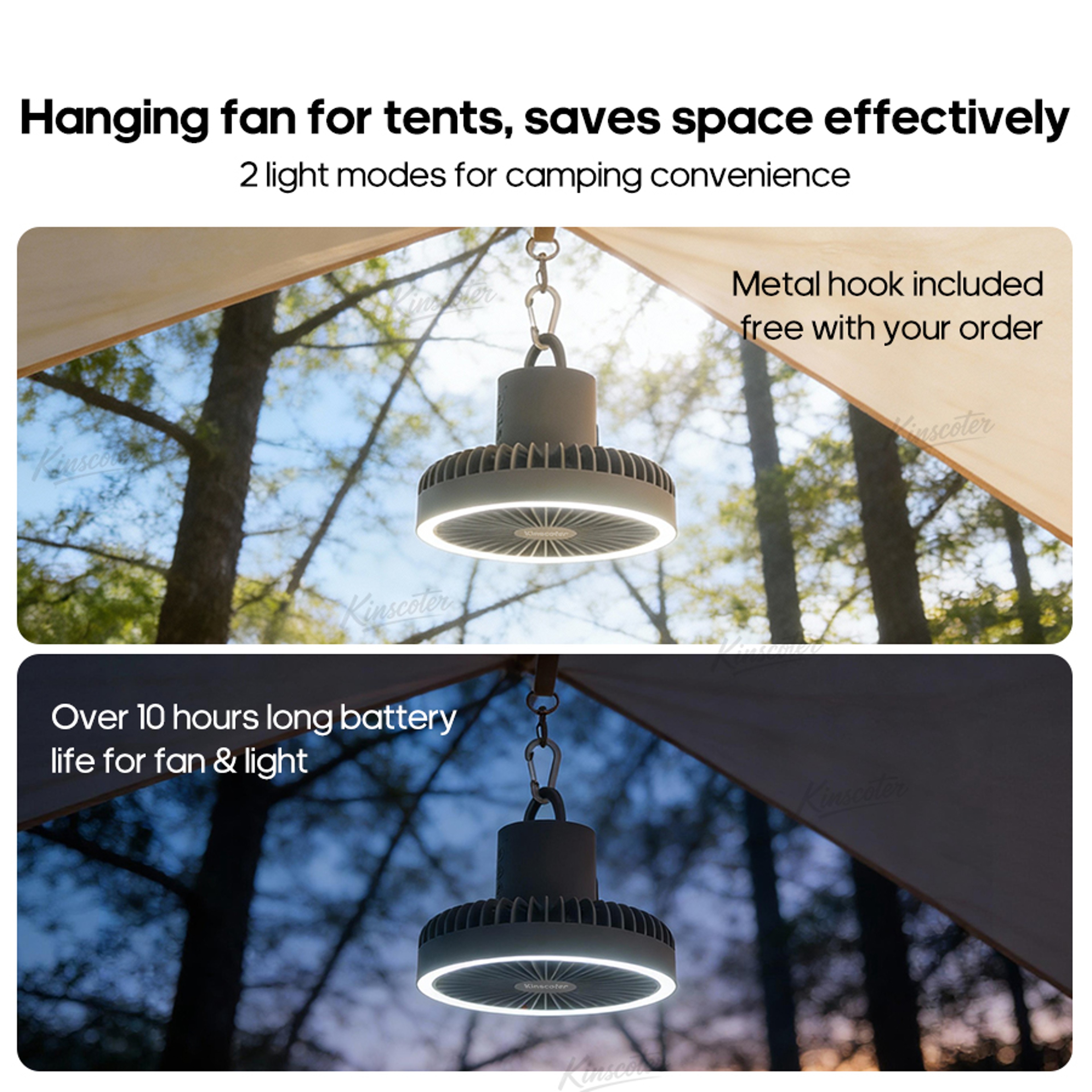 Portable Camping Fan With LED Lighting  Power Bank Rechargeable Wireless Circulator For Outdoor  In 6