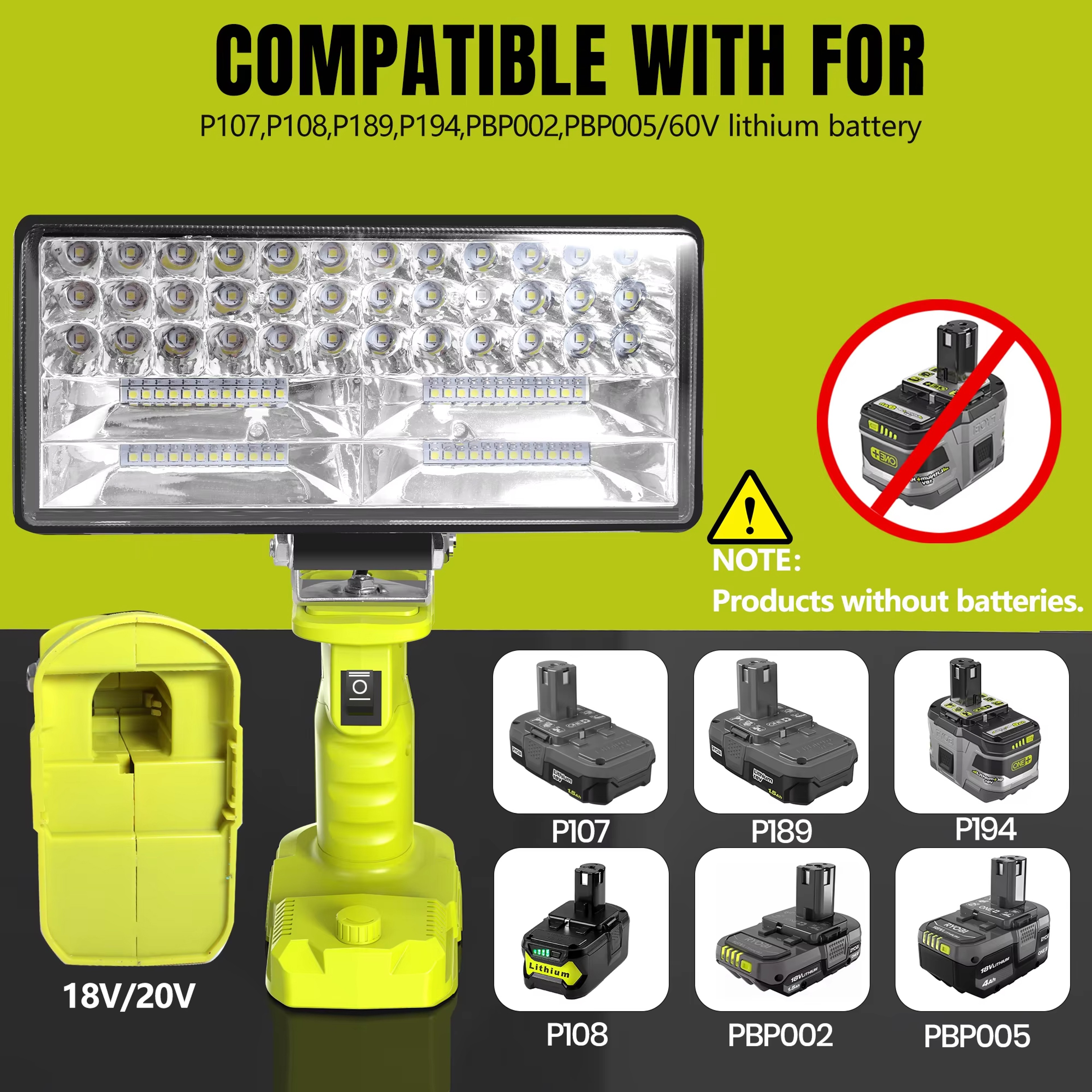 Portable Outdoor LED Work Light  USB Power Bank For Ryobi Batteries 0