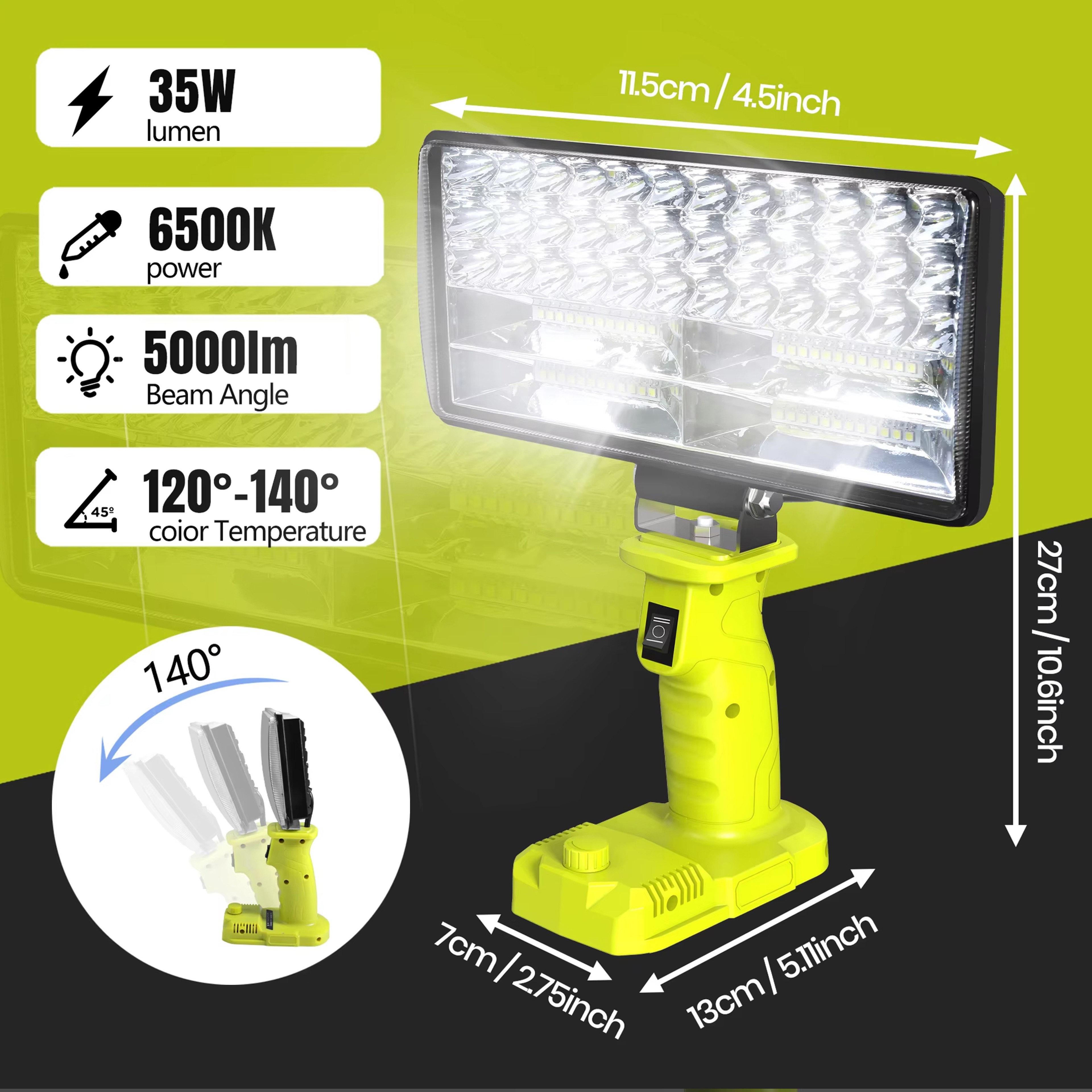 Portable Outdoor LED Work Light  USB Power Bank For Ryobi Batteries 6