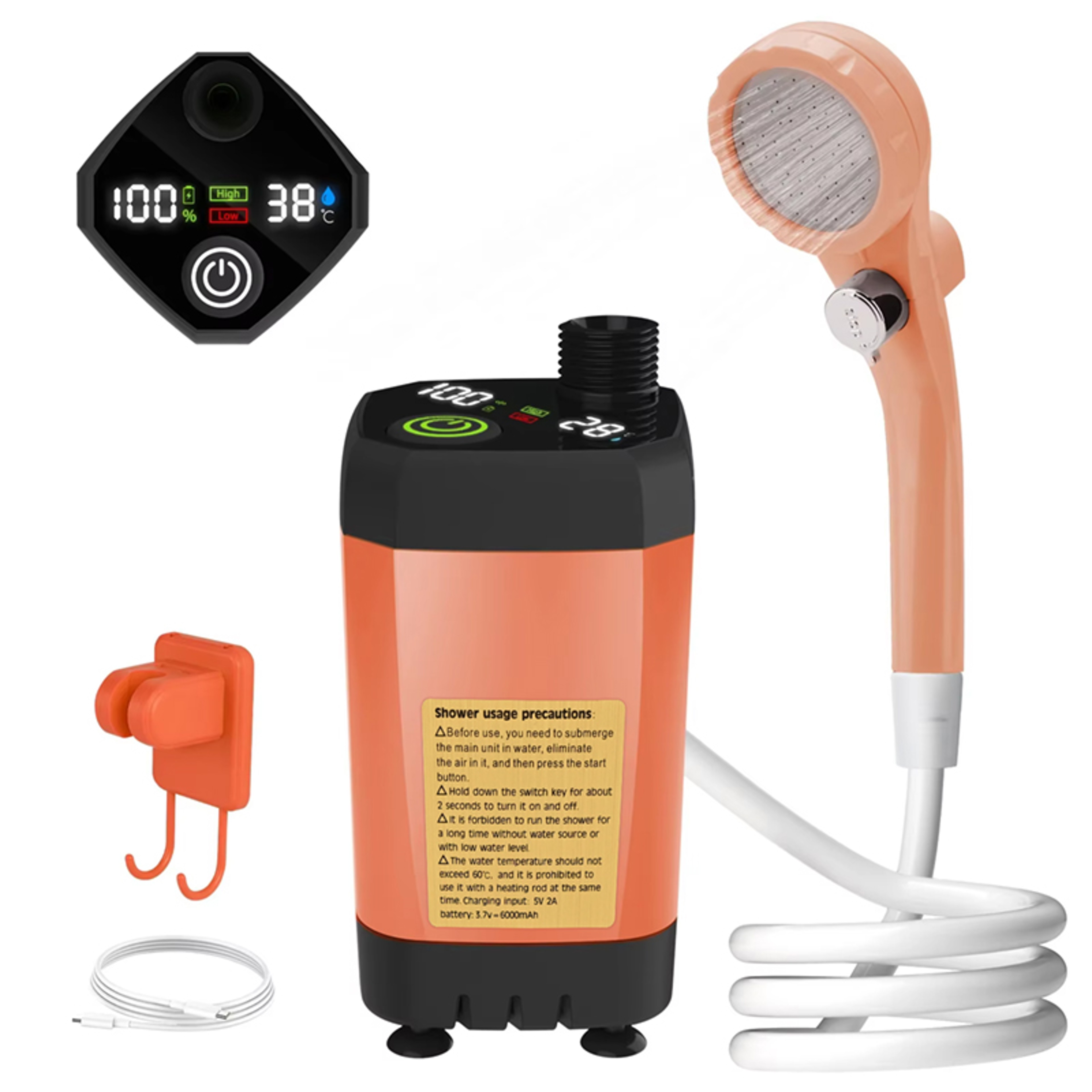 Digital Outdoor Camping Shower Pump With Intelligent Display  Rechargeable Battery 7