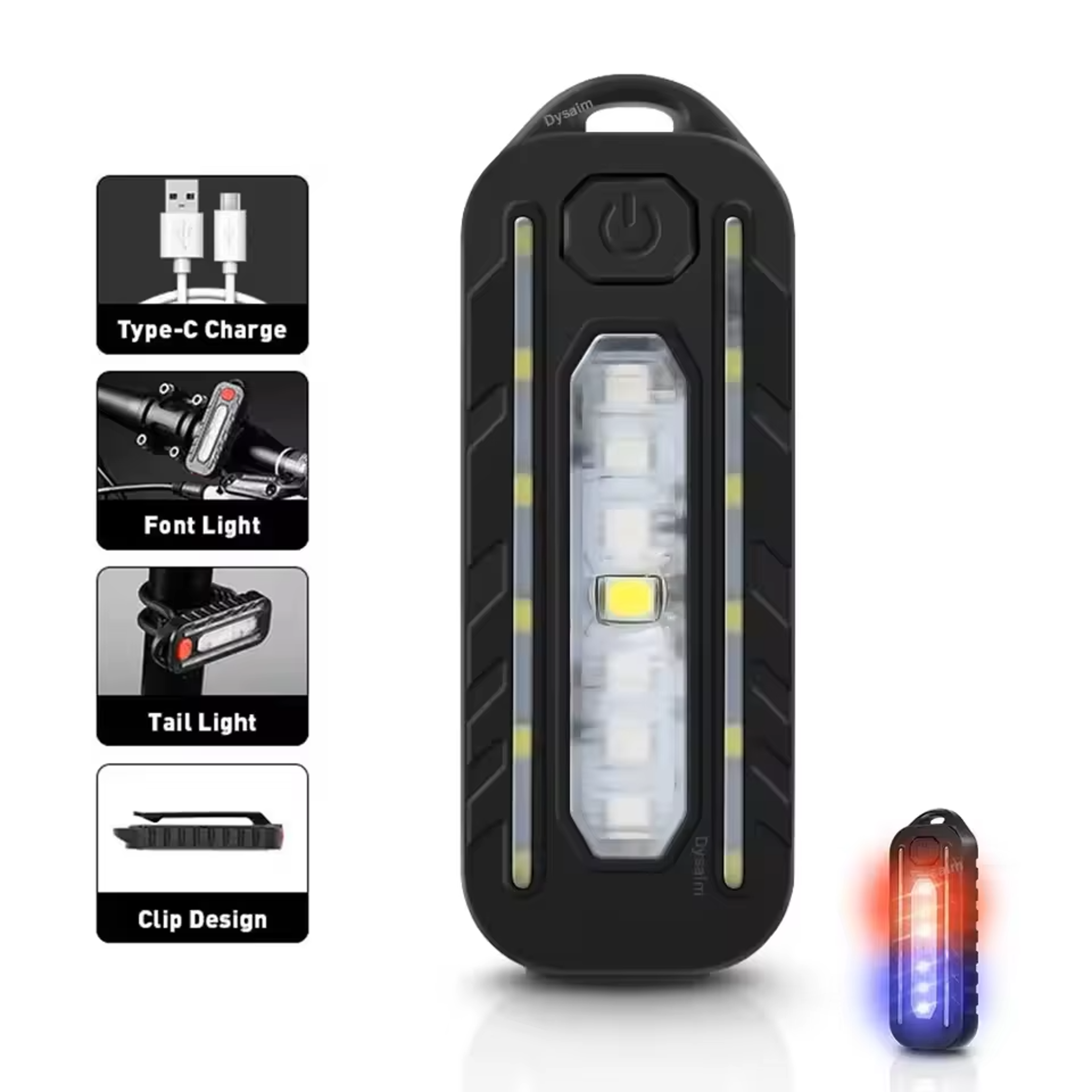 USB Rechargeable LED Flashlight Keychain With Warning Flashing Light Police  Outdoor Work Light 5
