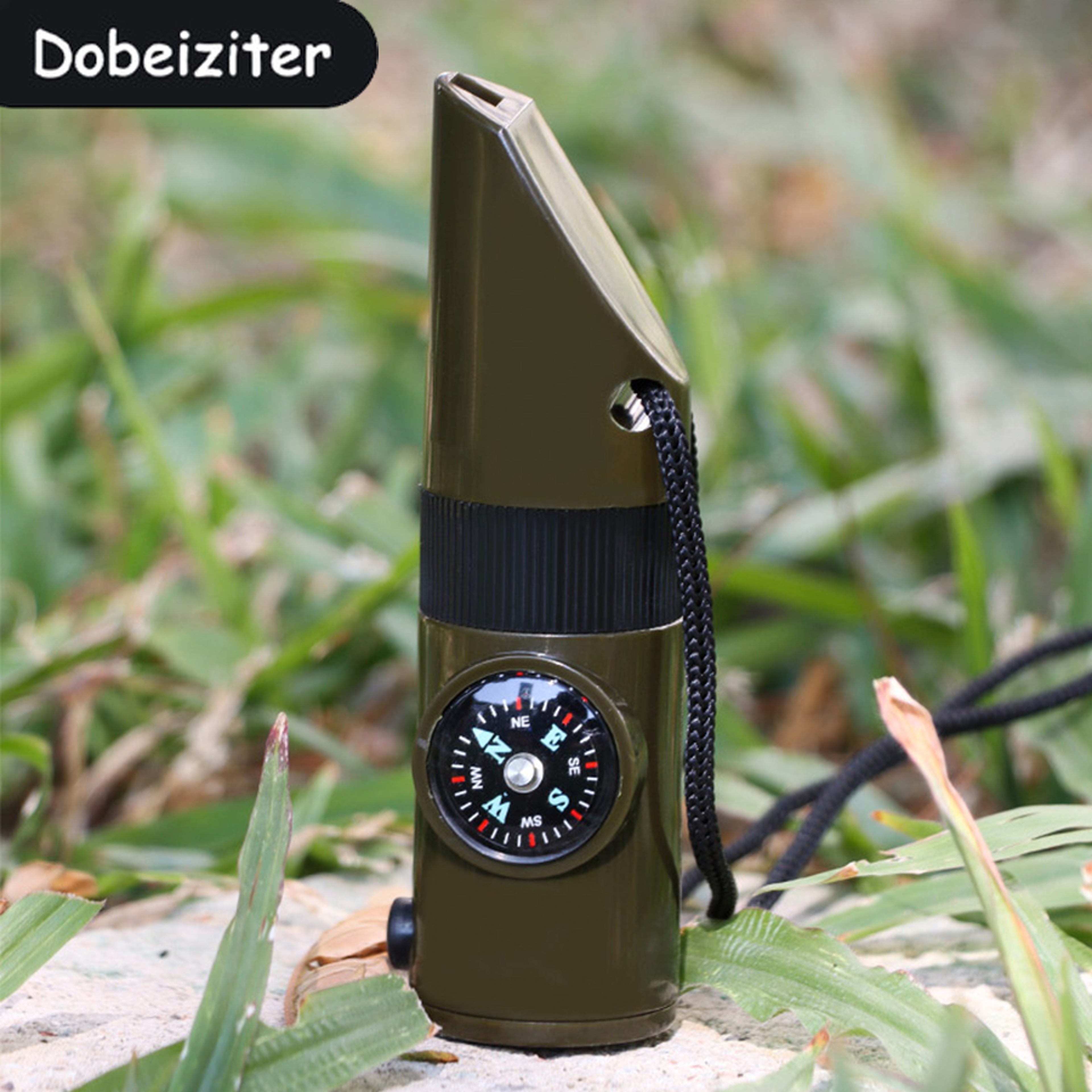 Multi Function Survival Whistle With Compass Magnifying Glass Signal Mirror Thermometer  Flashlight 4
