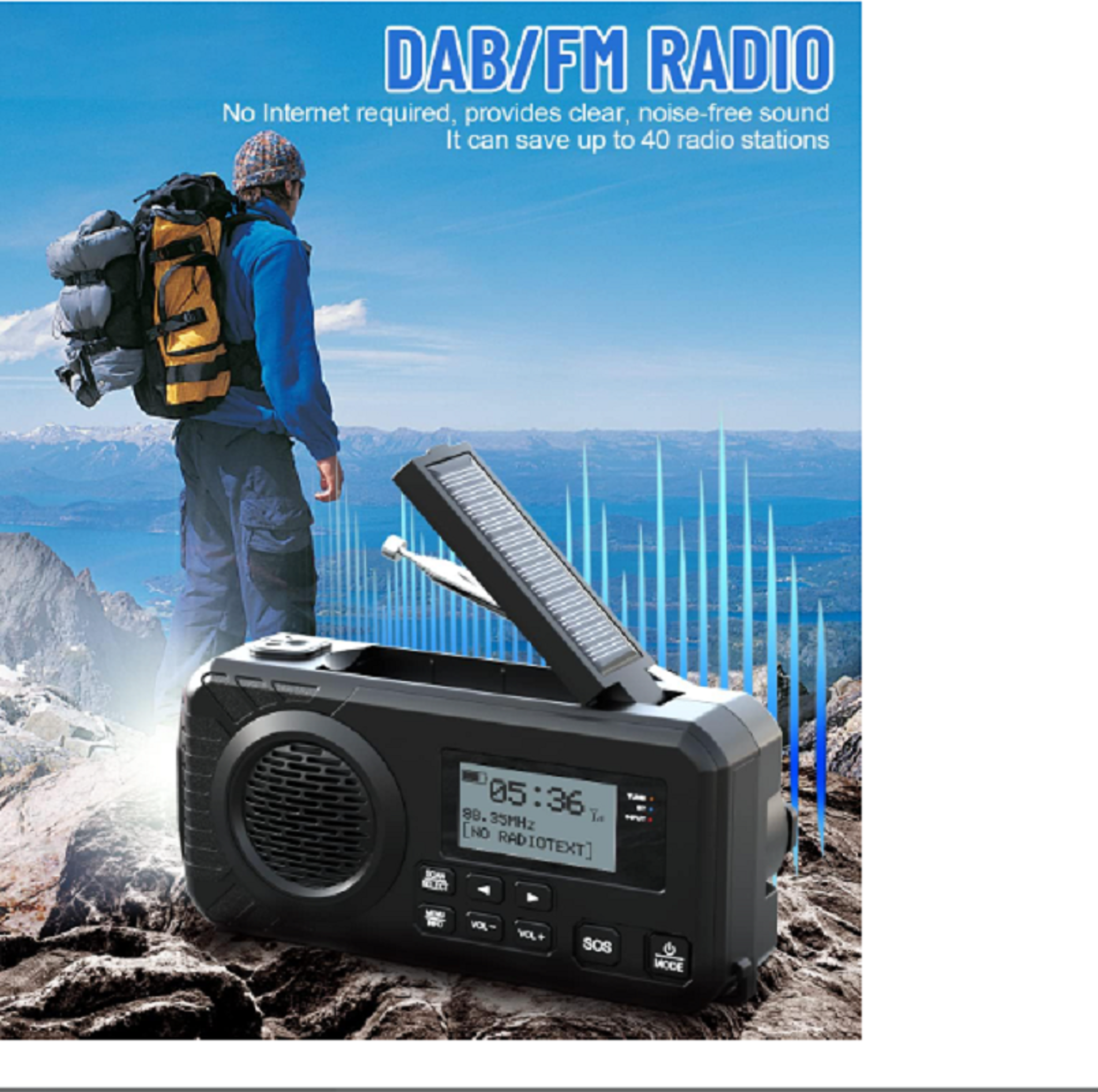 Portable Solar Hand Crank Emergency Radio With Bluetooth DAB FM  Power Bank 1