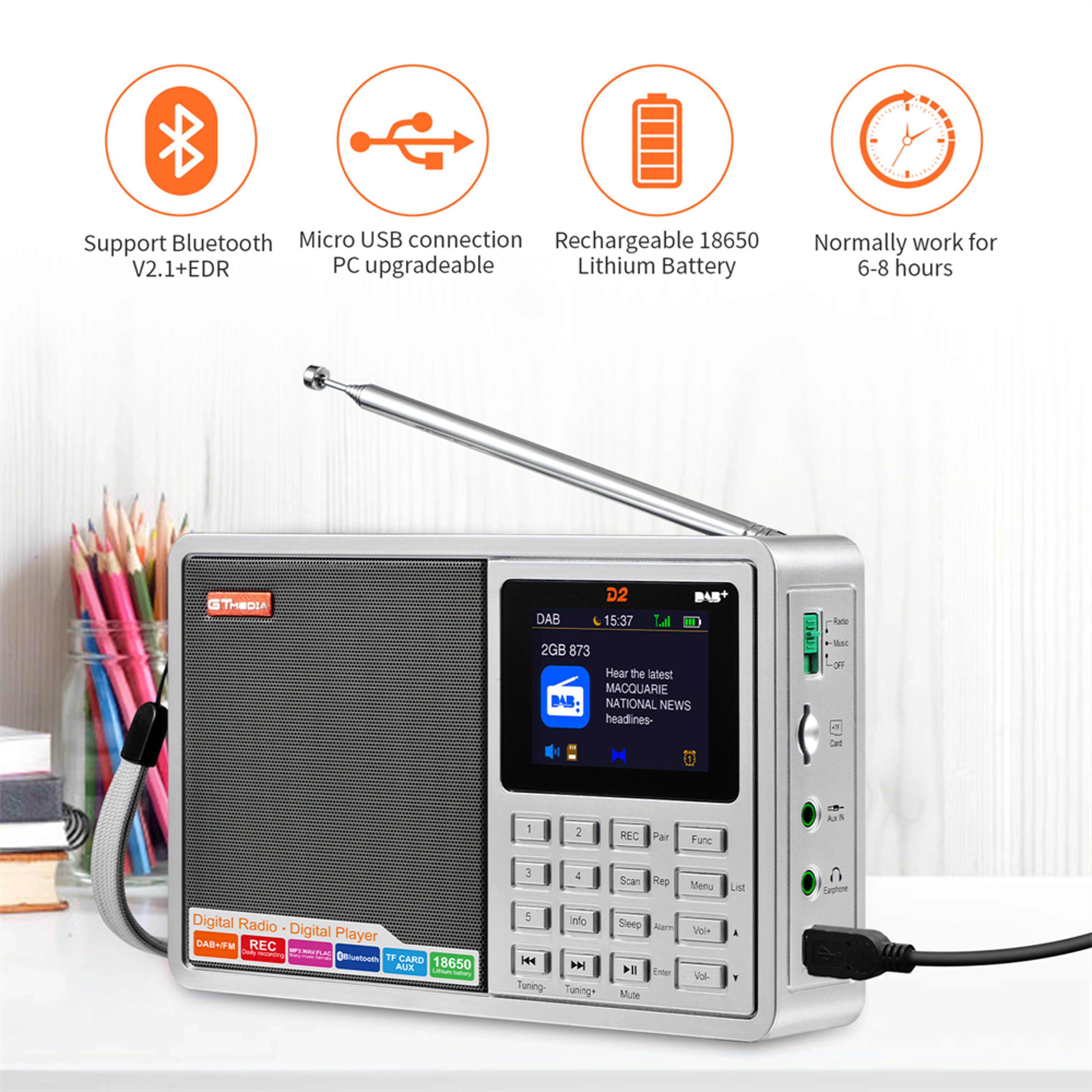 Premium Portable DAB FM Digital Radio With Bluetooth Speaker And Recording 6