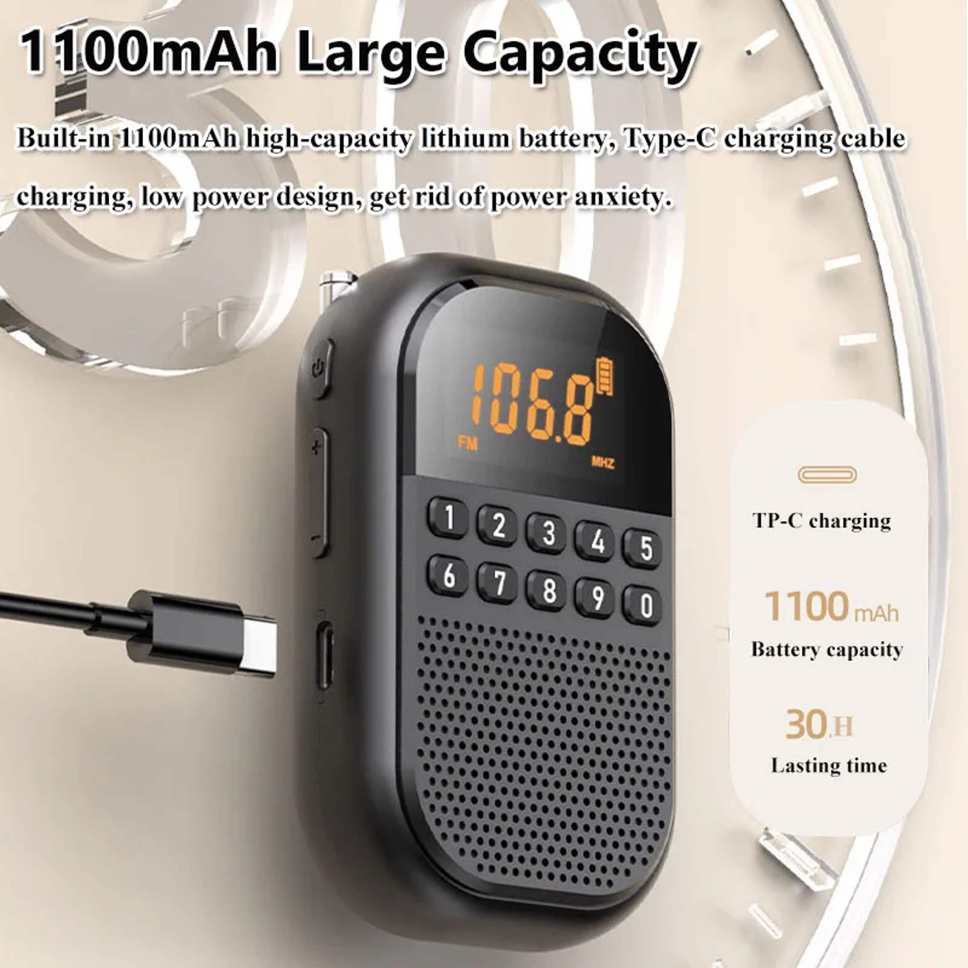 Mini Portable FM AM Radio With Bluetooth  TF Card Music Player 7