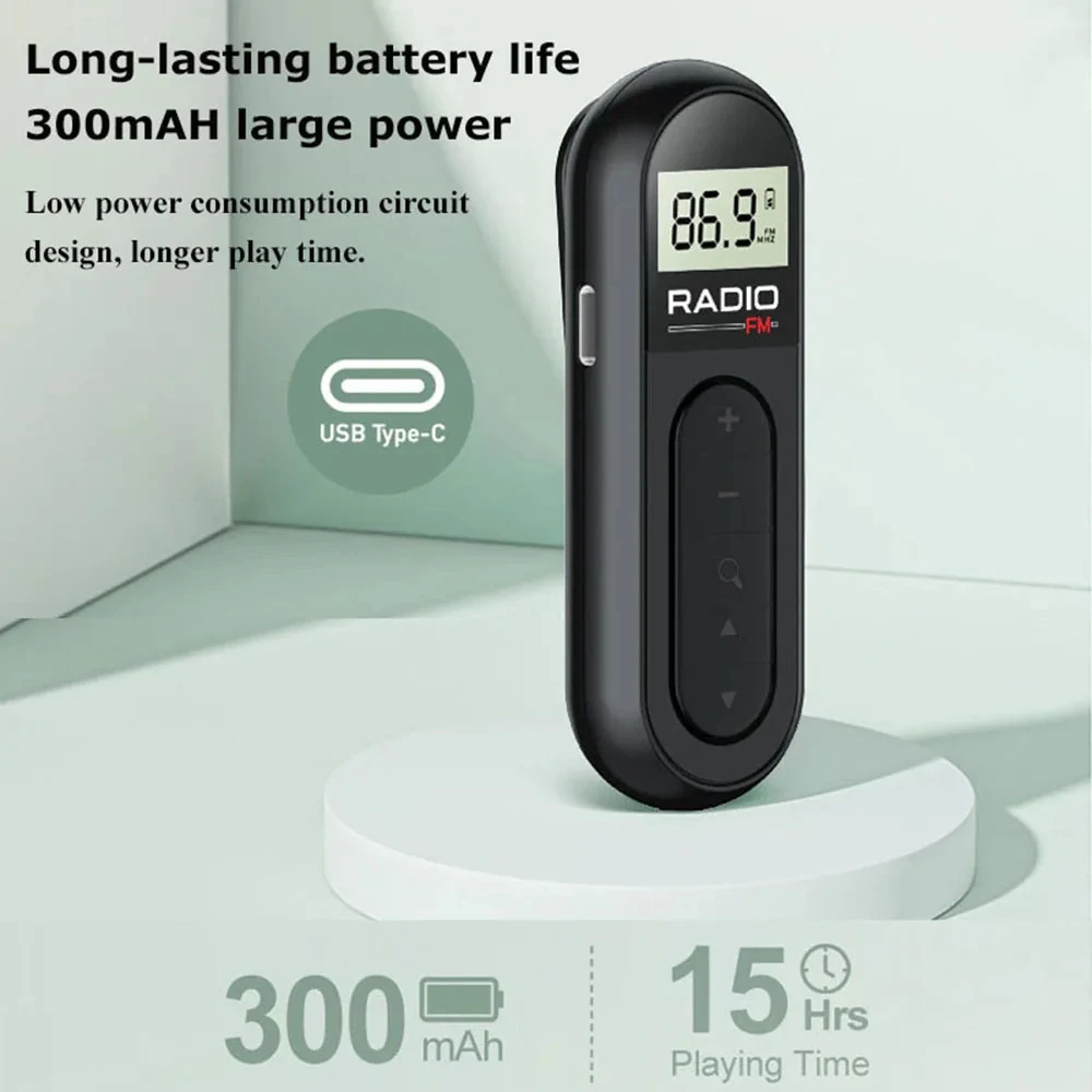 Mini Portable FM Radio Receiver With LCD Display And Wired Headphones 2
