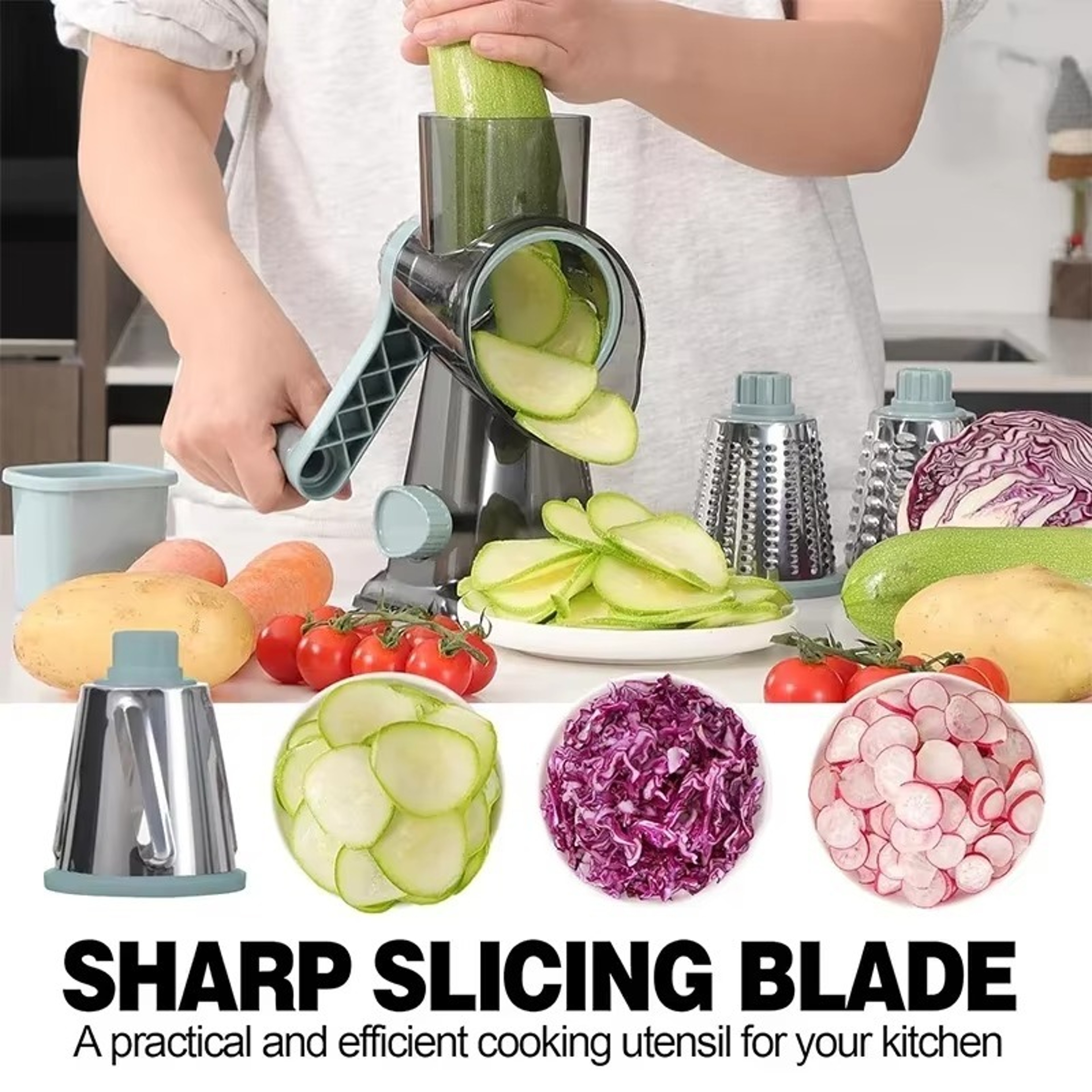 Rotary Cheese Grater With Container Multifunctional Manual Food Slicer  Nut Grinder For Vegetables  4