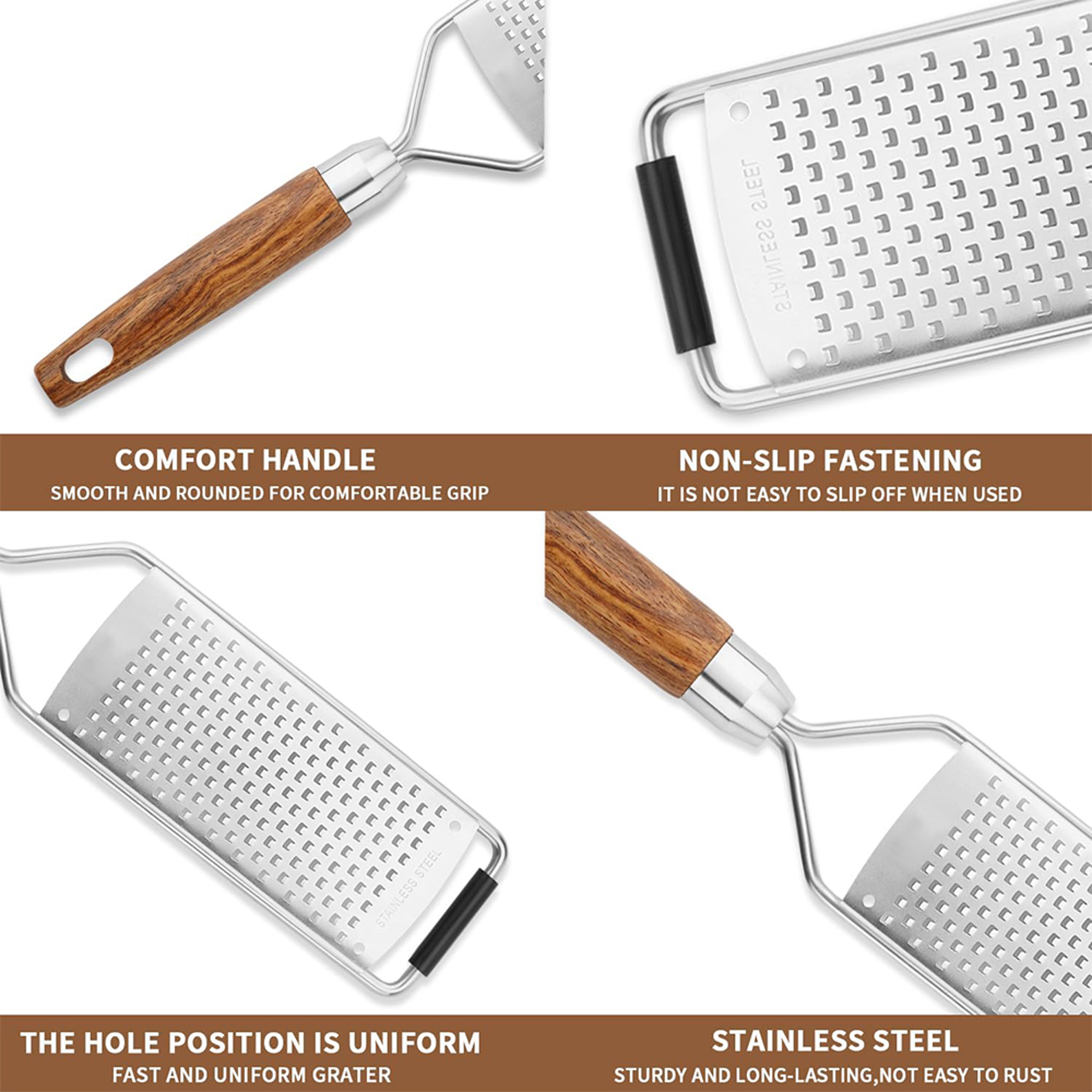 Premium Cheese Grater  Stainless Steel Zester With Ergonomic Wood Handle 3