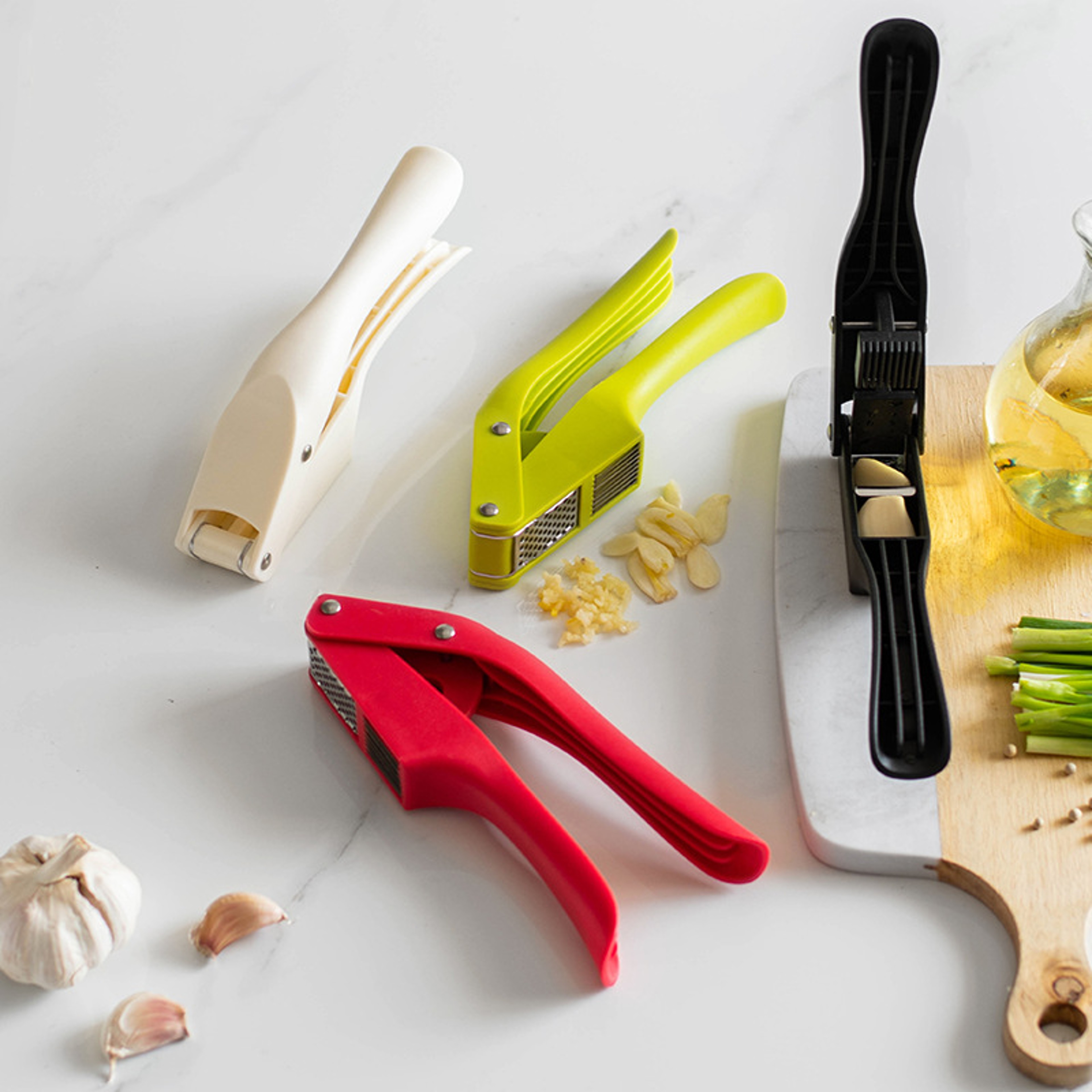Garlic Press And Slicer Manual Pull Kitchen Gadget 0