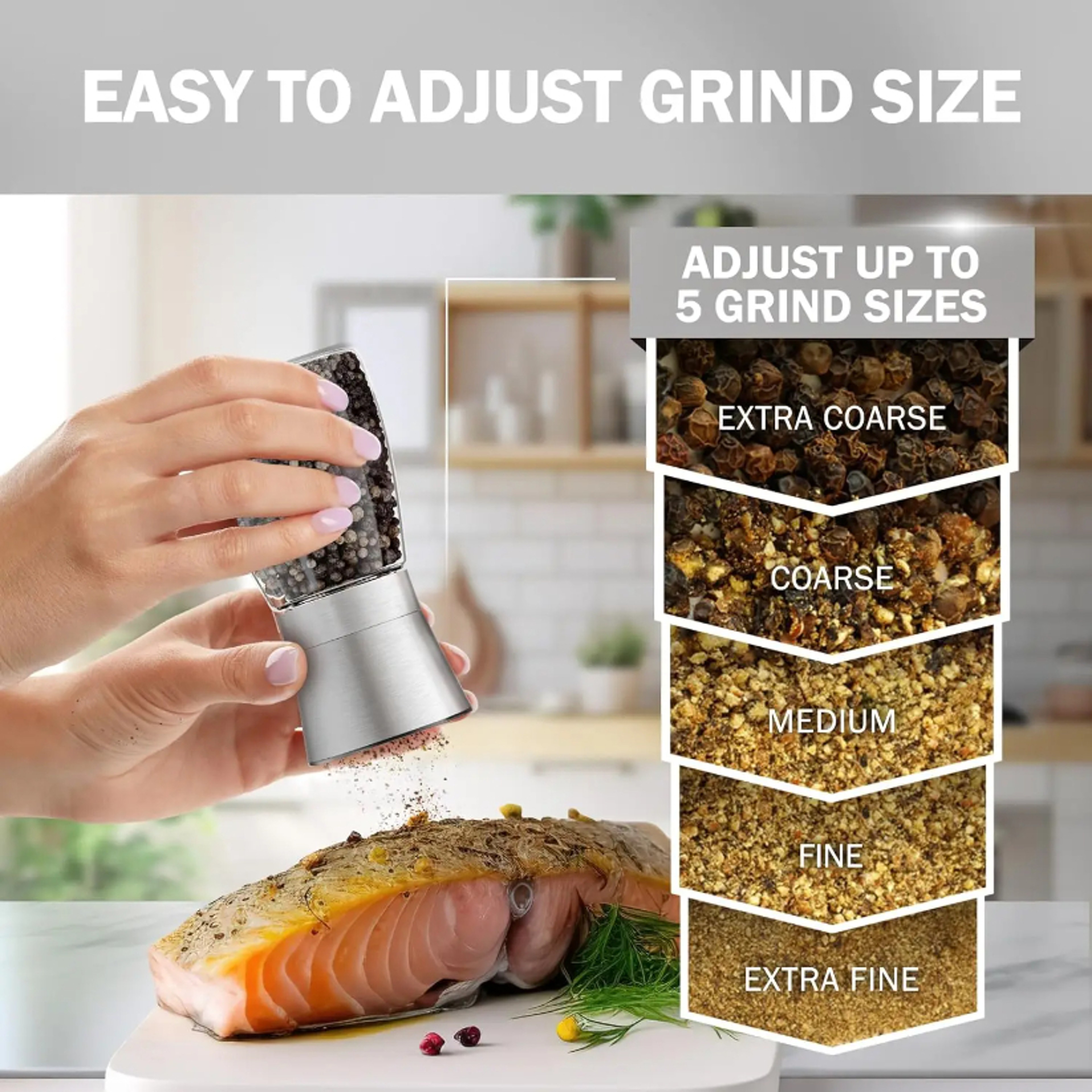 Premium Manual Salt And Pepper Grinder Set Adjustable Stainless Steel Spice Grinder For Kitchen 1
