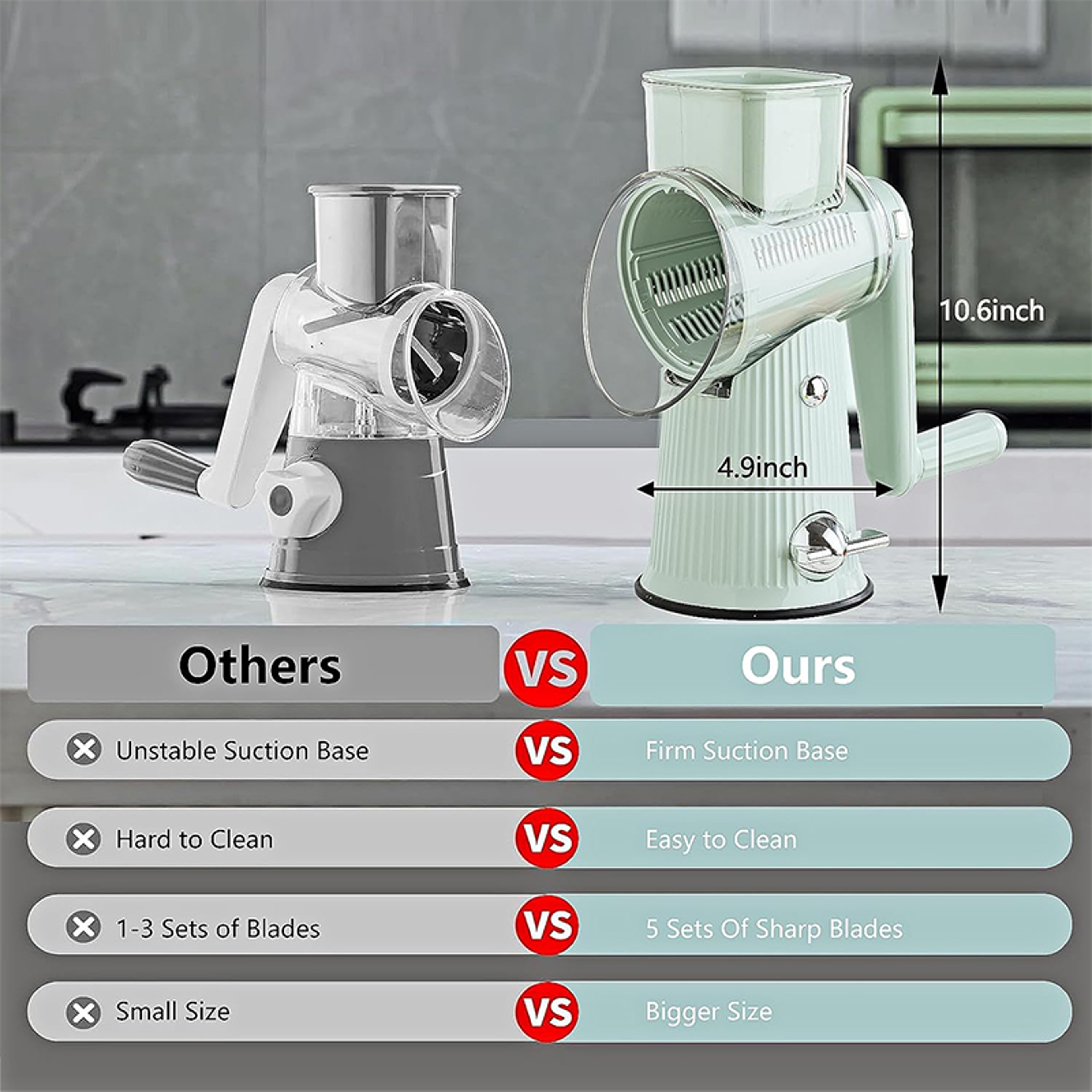 Rotary Cheese Grater  Hand Crank Vegetable Slicer Multifunction Kitchen Mandoline 4