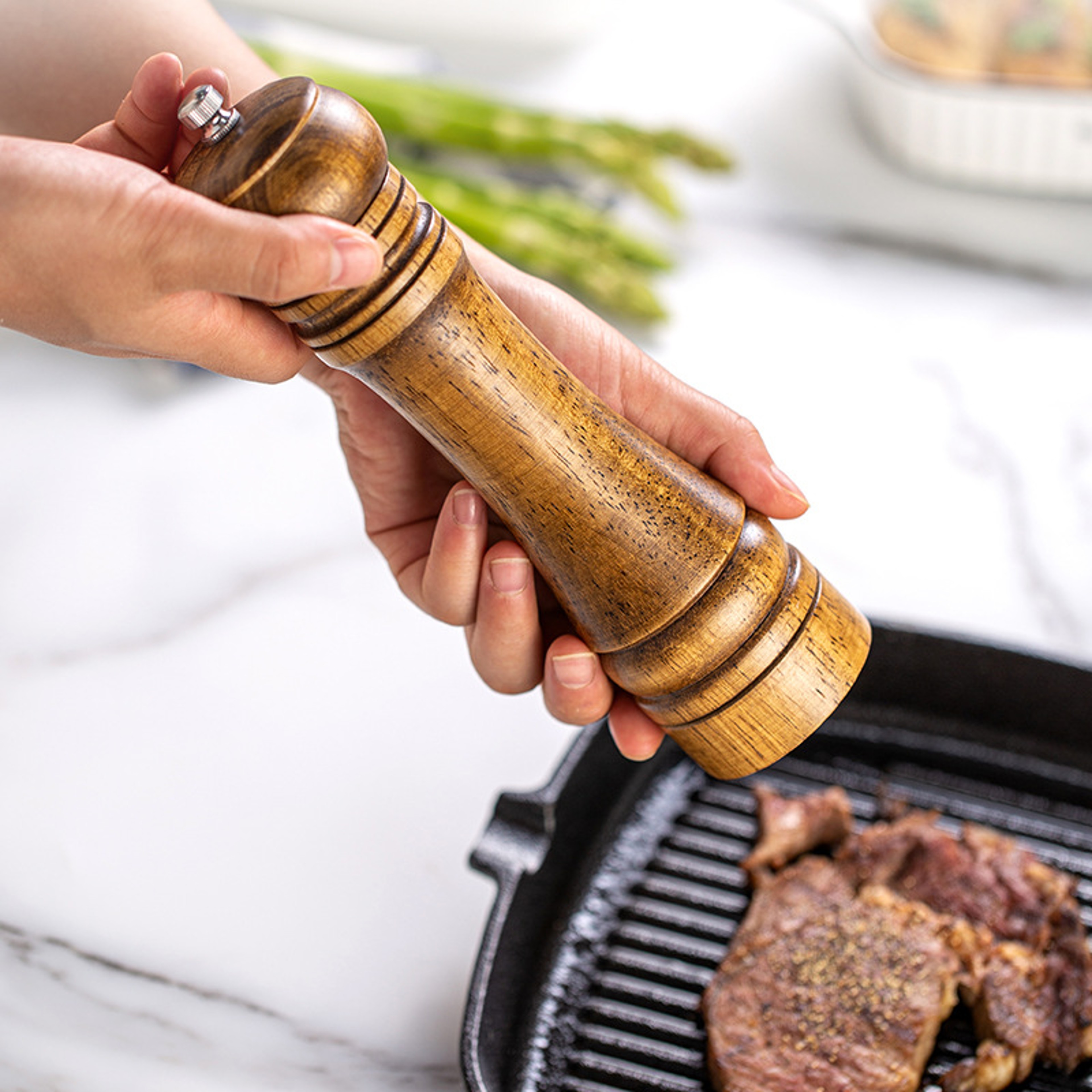 Wooden Salt And Pepper Grinder Set With Adjustable Ceramic Grinder Classic Spice Mill Duo 7