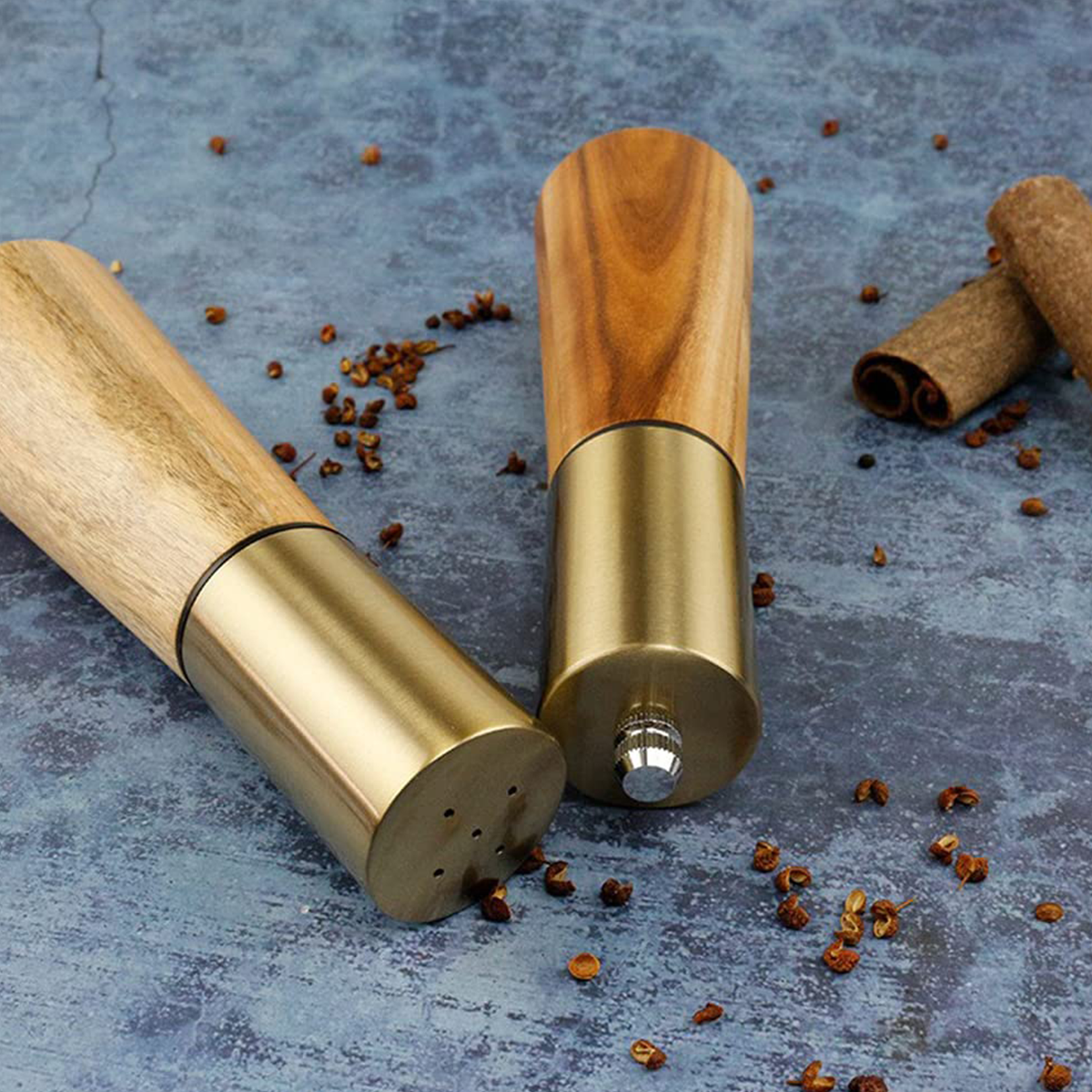 Wooden Pepper Grinder  Salt Shaker Set Ceramic Core Manual Spice Mill For Fresh Flavoring 0